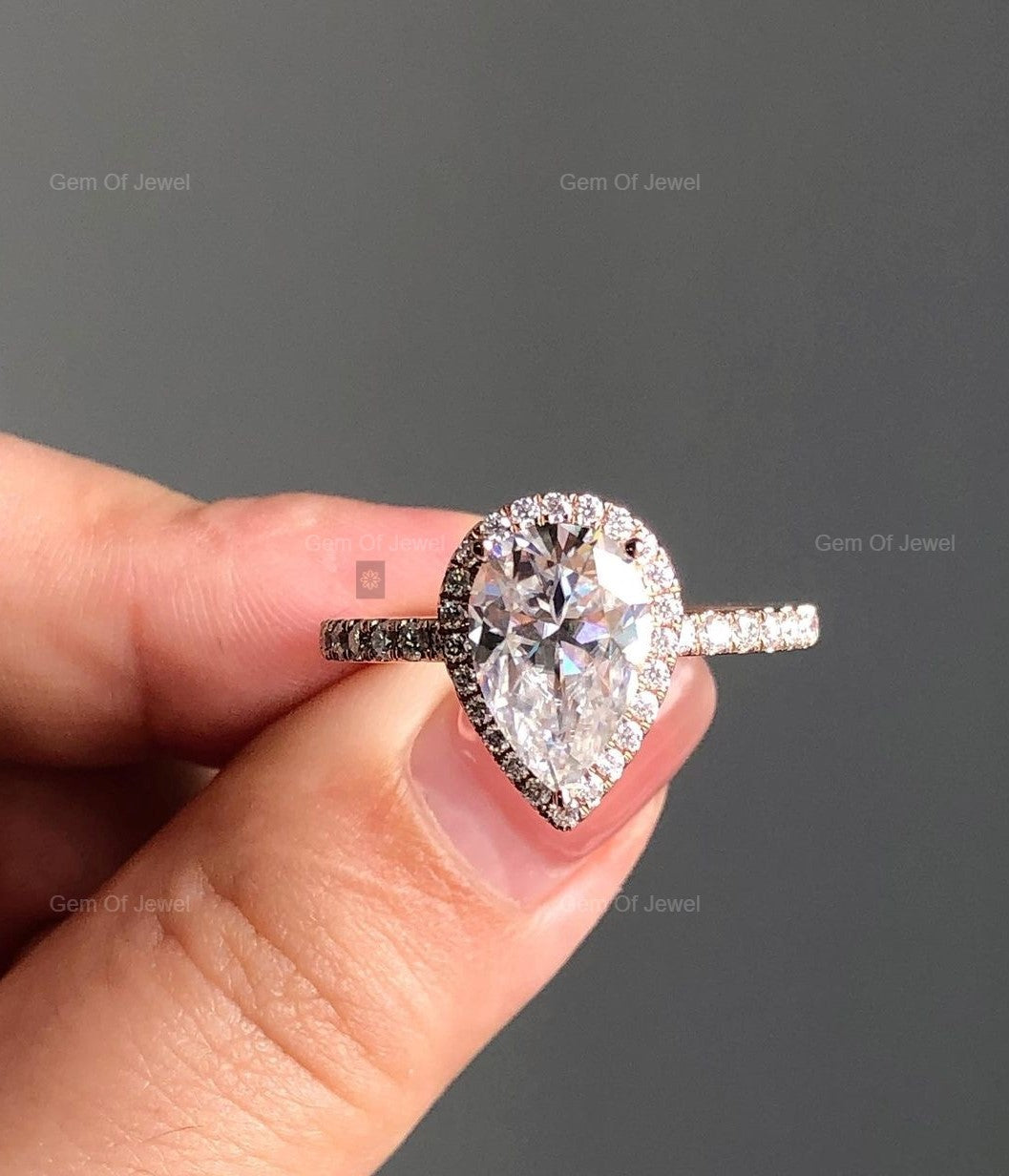 1CT Pear Moissanite Diamond Engagement Ring With Halo, Pear Moissanite Diamond Engagement Ring, Pear Diamond Ring For Her, Pear Halo Ring