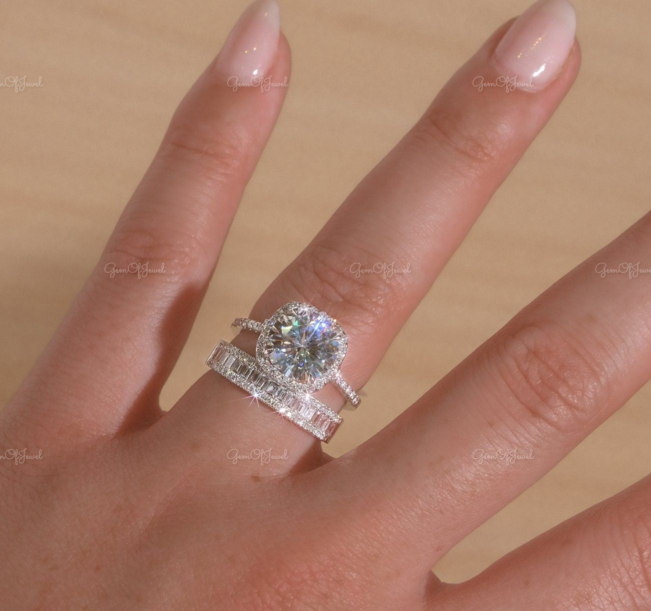 Baguette Diamond Band Moissanite Diamond Band Half Eternity With Round Moissanite Diamond Band For Her, Wedding band For Her , Wedding Band