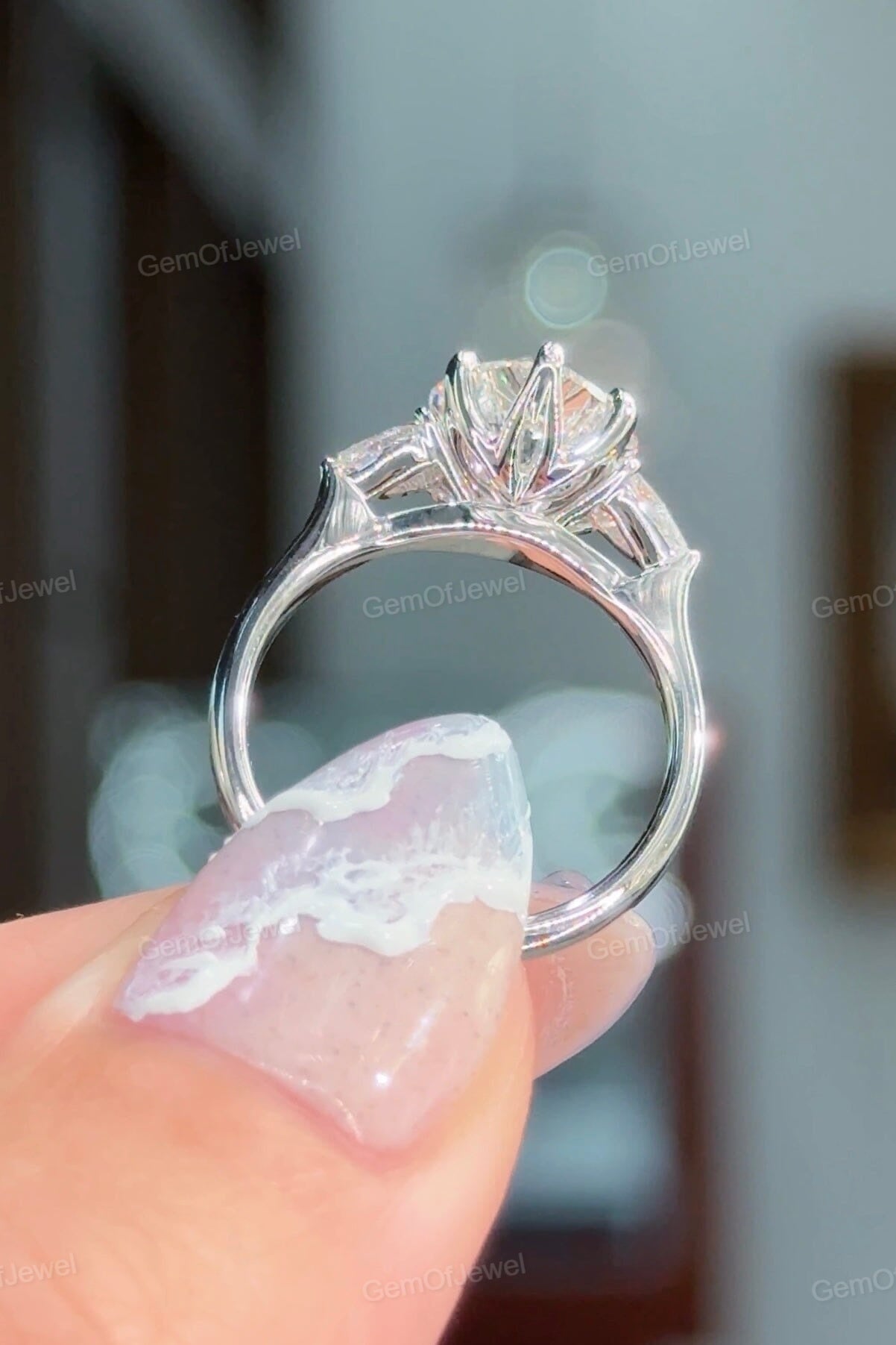 Heart Cut Moissanite Diamond With Pear Moissanite Three Stone Diamonds Ring, Lotus Prong And Tulip Prong Moissanite Diamond Ring, 2ct Ring