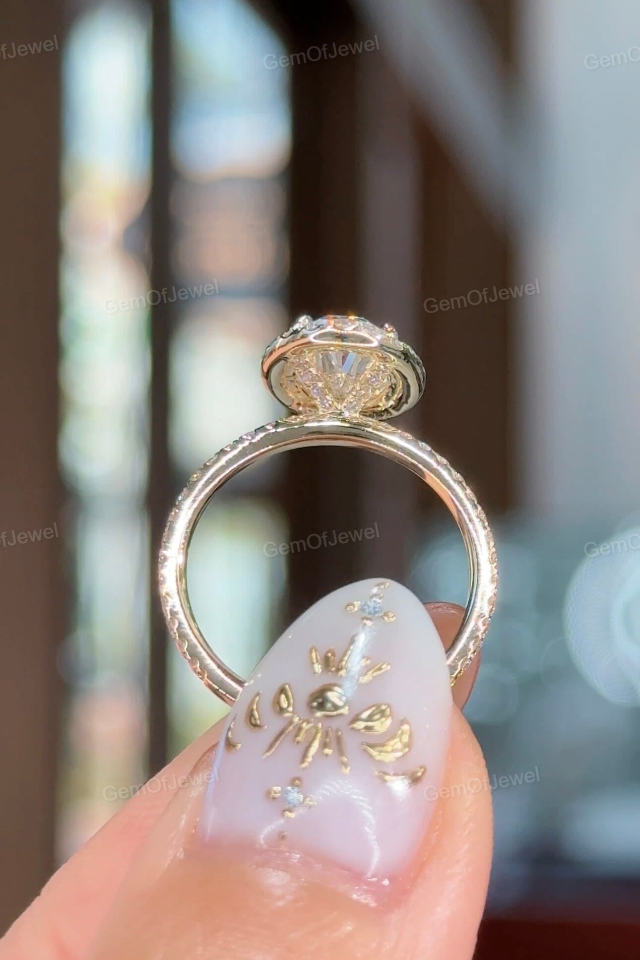 Oval Moissanite Diamond Engagement Ring with Halo & Diamonds On Prong Set, Oval Moissanite 2.5CT Diamond Halo Ring, Oval Cut Moissanite Ring