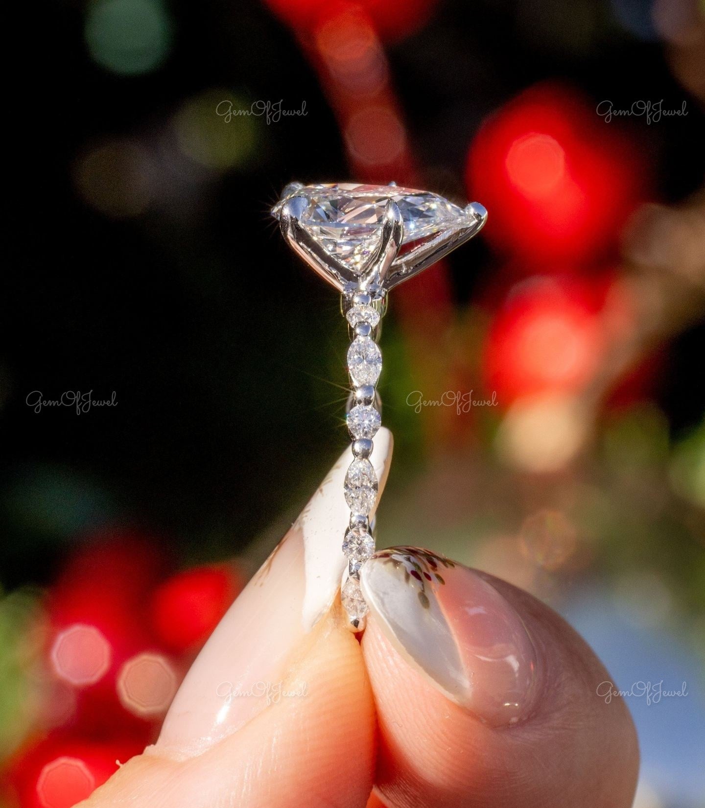 Pear Diamond Moissanite Engagement Ring Engagement With Round And Marquise Diamond On Eternity, Pear Moissanite Diamond Ring Gift For Her