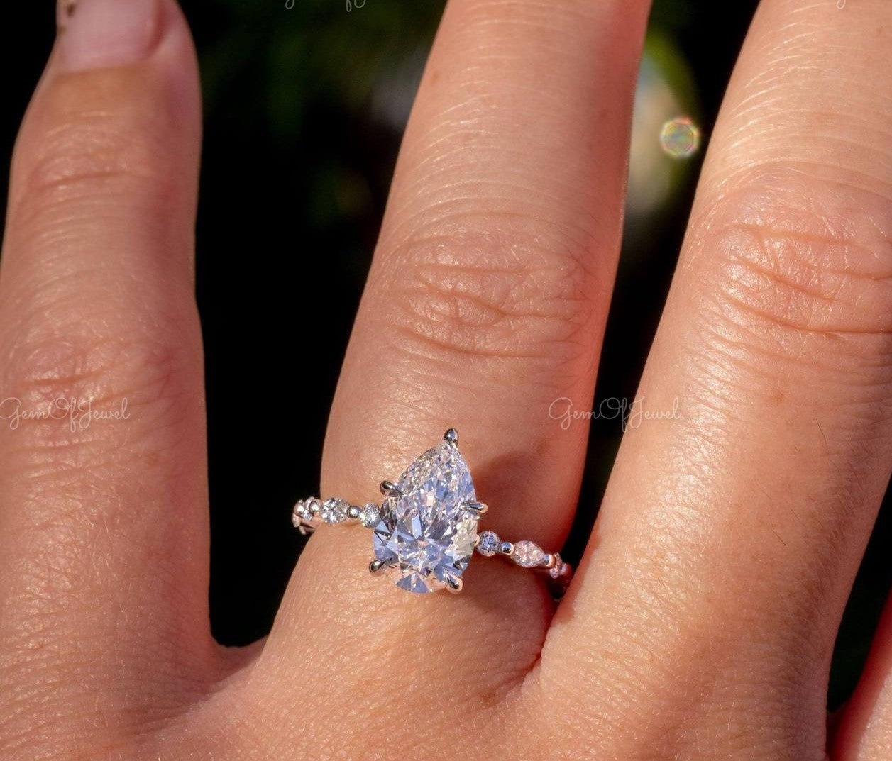 Pear Diamond Moissanite Engagement Ring Engagement With Round And Marquise Diamond On Eternity, Pear Moissanite Diamond Ring Gift For Her