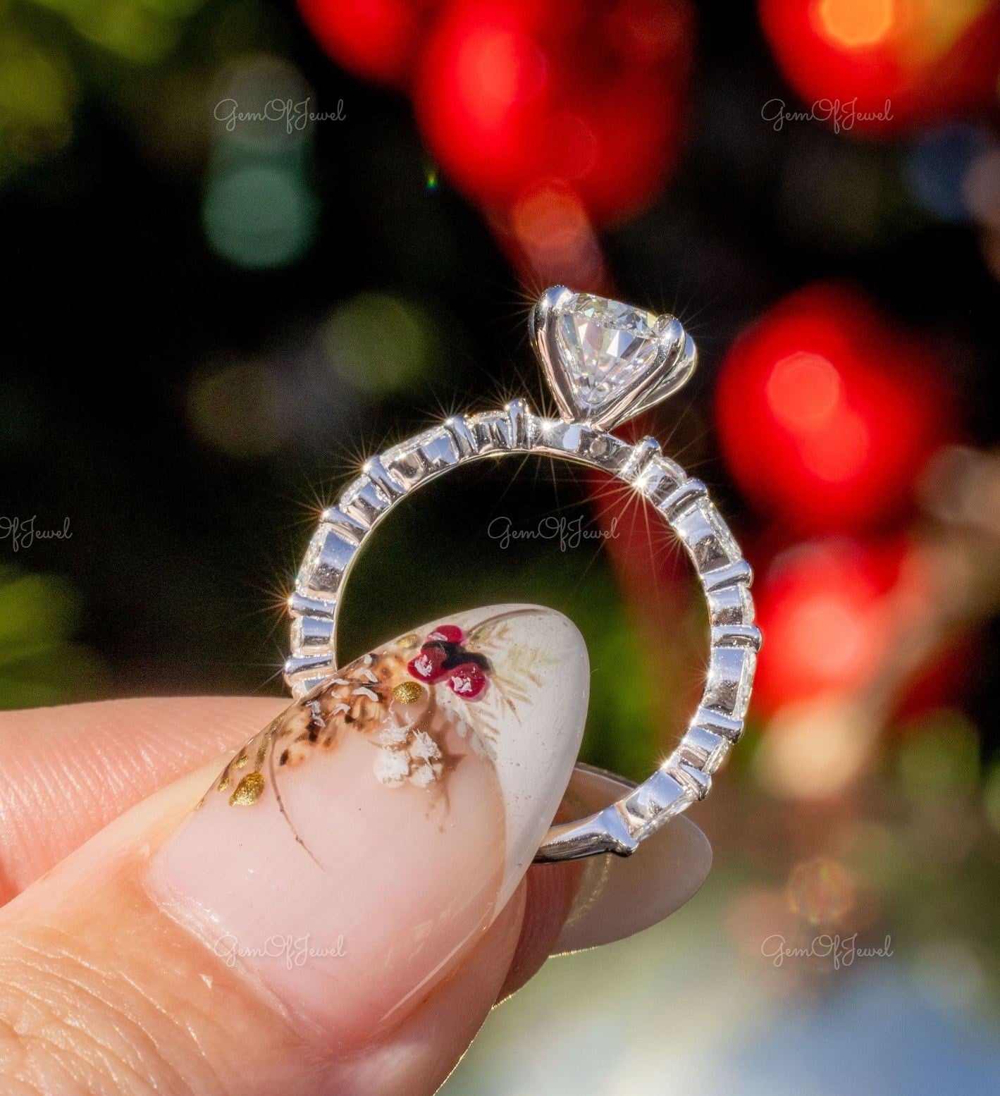 Pear Diamond Moissanite Engagement Ring Engagement With Round And Marquise Diamond On Eternity, Pear Moissanite Diamond Ring Gift For Her