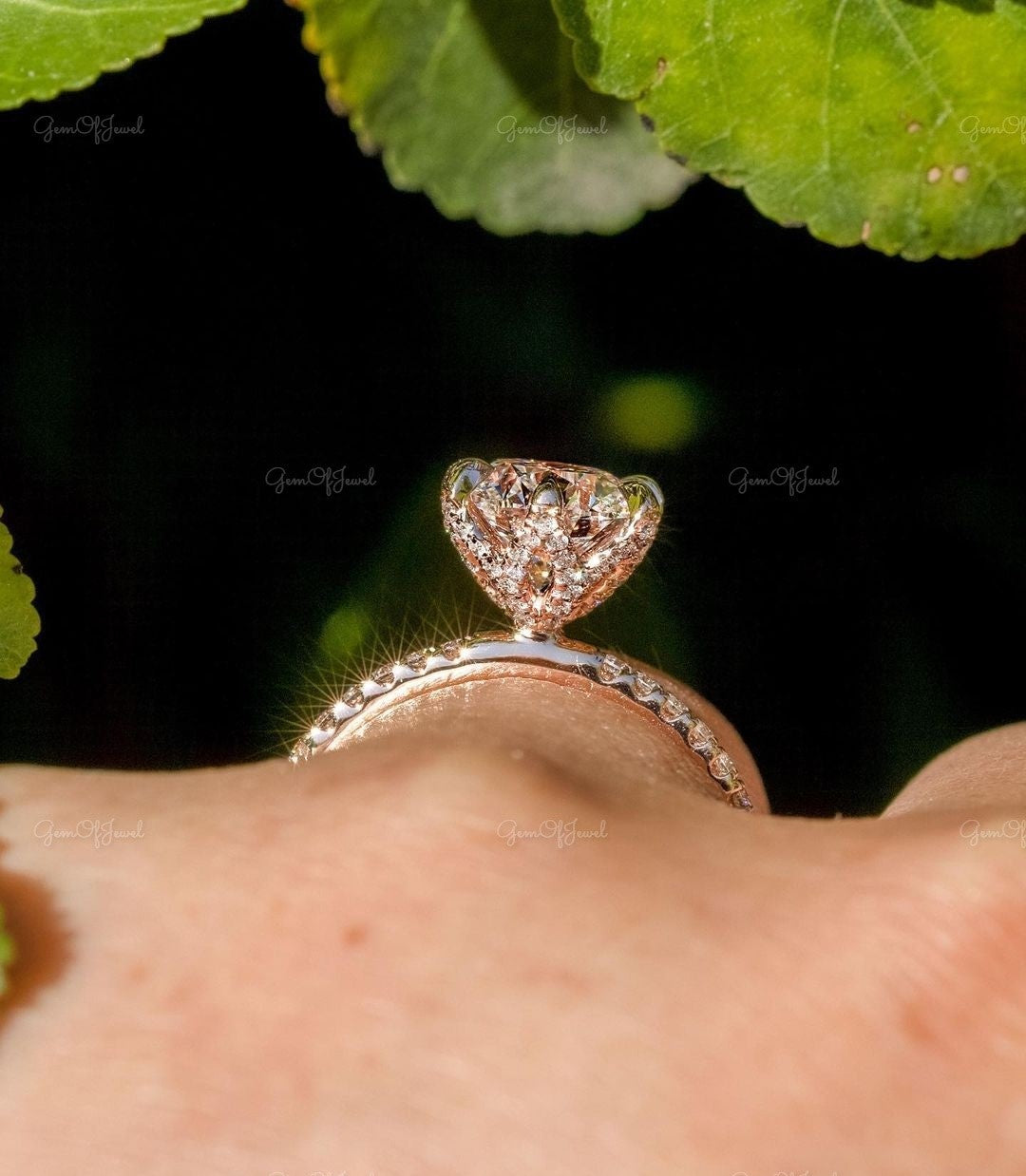 1.5CT Round Moissanite Diamond Engagement Ring With Six Lotus Prong With Diamond Diamond Prong With Pave Eternity Diamond Ring For Her