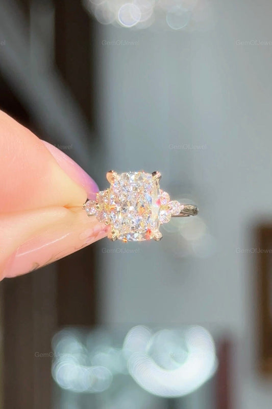 Cushion Engagement Ring, 2CT Cushion Colorless Moissanite Ring, Side Round Colorless Moissanite, Proposal Wedding Ring, Cushion Diamond Ring