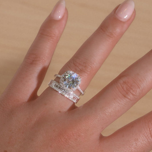 Baguette Diamond Band Moissanite Diamond Band Half Eternity With Round Moissanite Diamond Band For Her, Wedding band For Her , Wedding Band