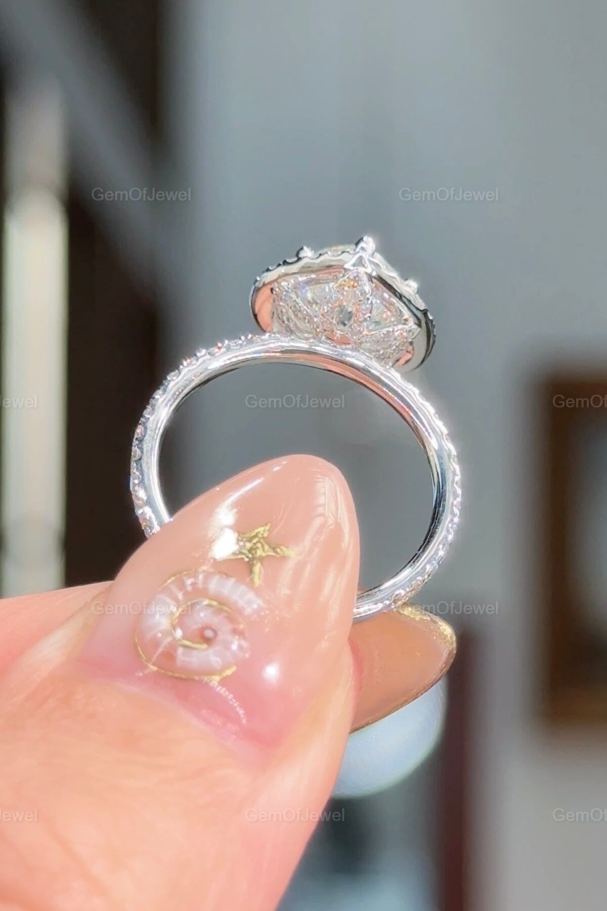 2CT Heart Diamond Moissanite Engagement Ring With Halo And Petal Prong Of Moissanite Diamonds Ring With Pave Eternity, Lotus Prong Ring