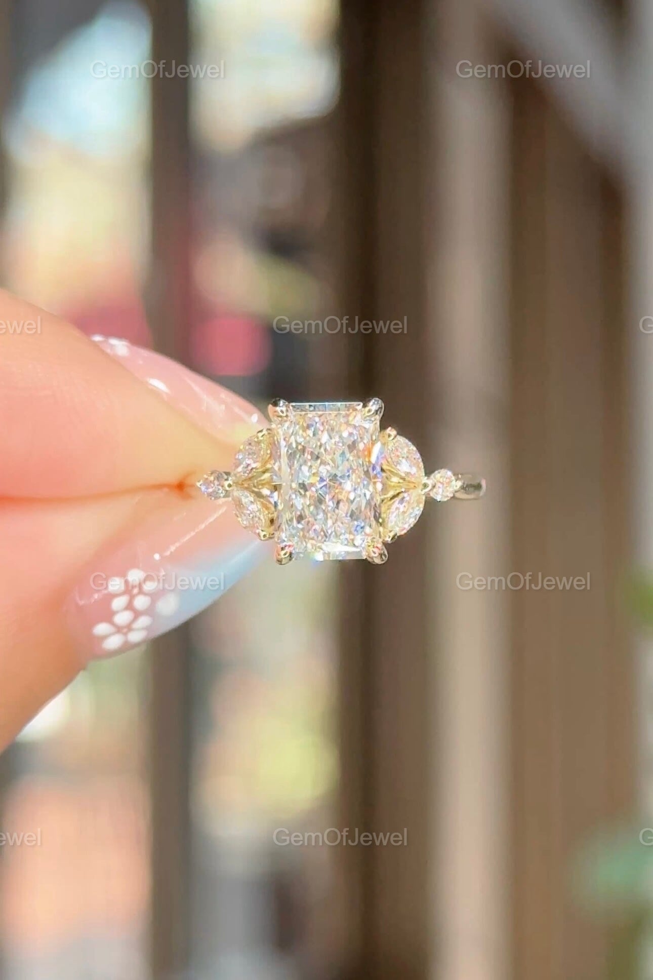 Radiant Cut Moissanite Ring, 2.5CT Radiant Cut Colorless Moissanite Engagement Ring, Marquise With Round Moissanite Diamond Anniversary Ring