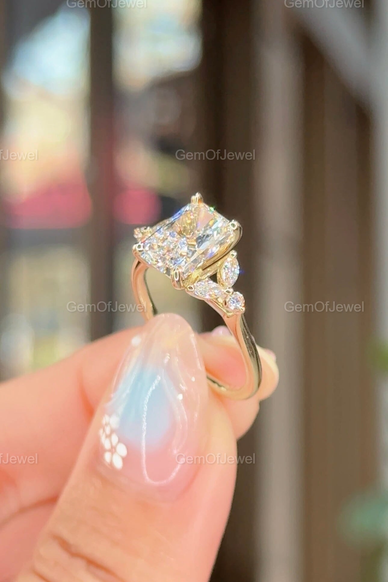 Radiant Cut Moissanite Ring, 2.5CT Radiant Cut Colorless Moissanite Engagement Ring, Marquise With Round Moissanite Diamond Anniversary Ring