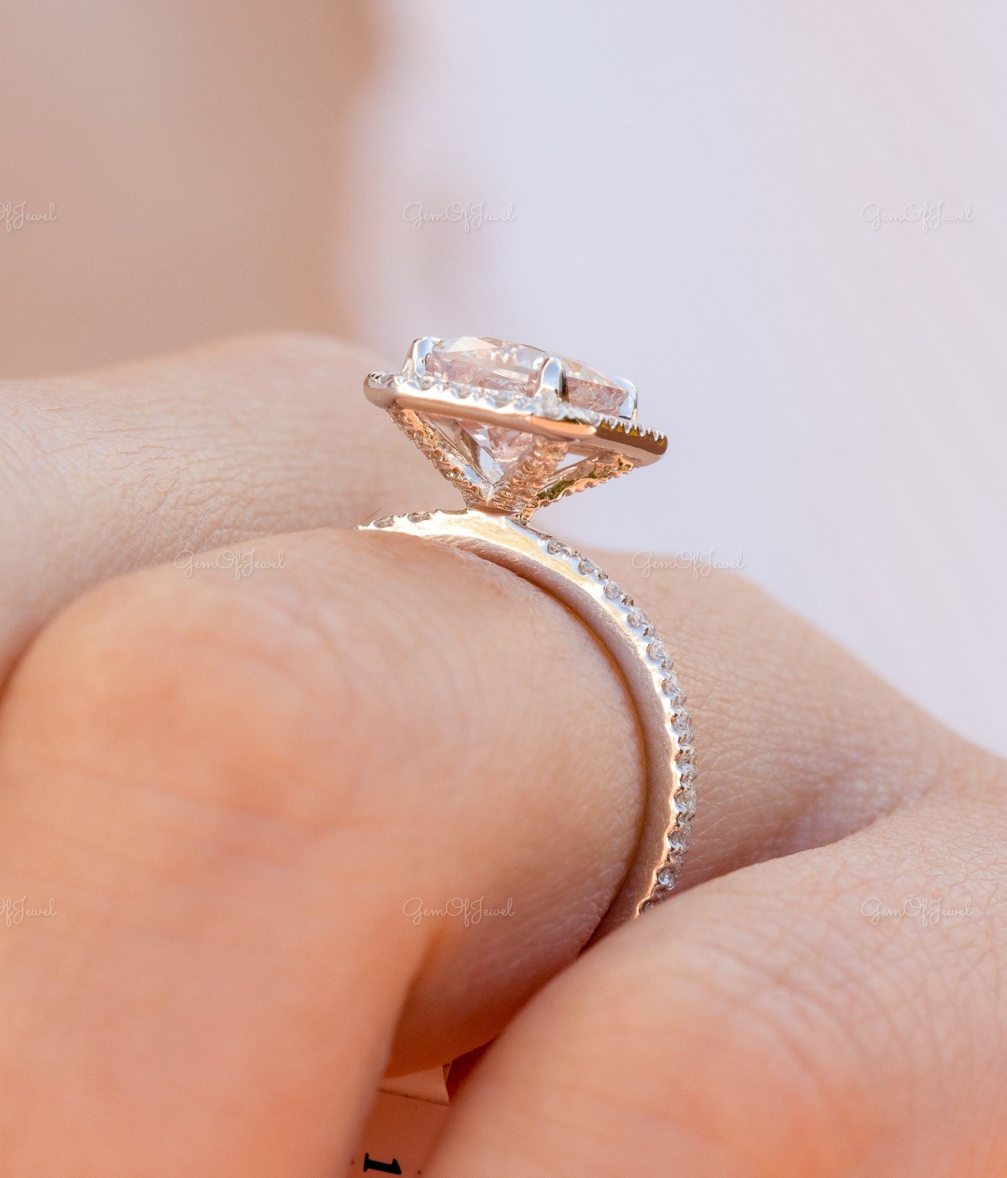 Radiant Cut Morganite Diamond Halo Ring, Morganite Diamond Ring, Radiant Cut Morganite Diamond Engagement Ring For Her, Pink Morganite Ring