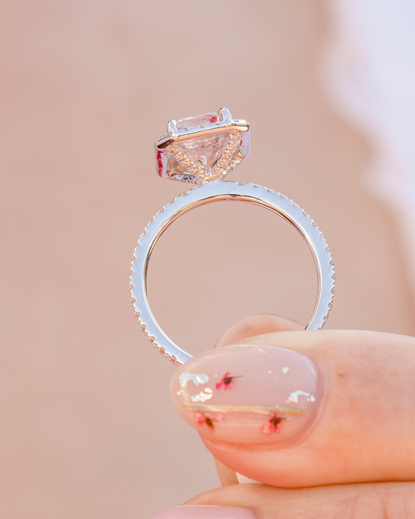 Radiant Cut Morganite Diamond Halo Ring, Morganite Diamond Ring, Radiant Cut Morganite Diamond Engagement Ring For Her, Pink Morganite Ring