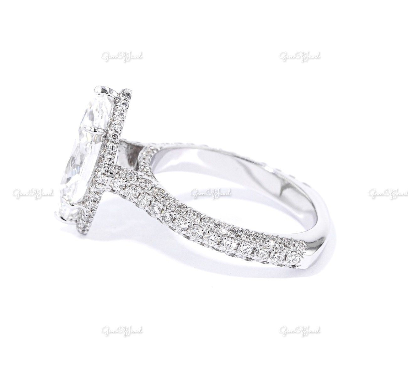 Marquise Moissanite Diamond Engagement Ring With Pave Diamond Halo And 3 Way Pave Eternity Moissanite Diamond Ring, Marquise Diamond Ring