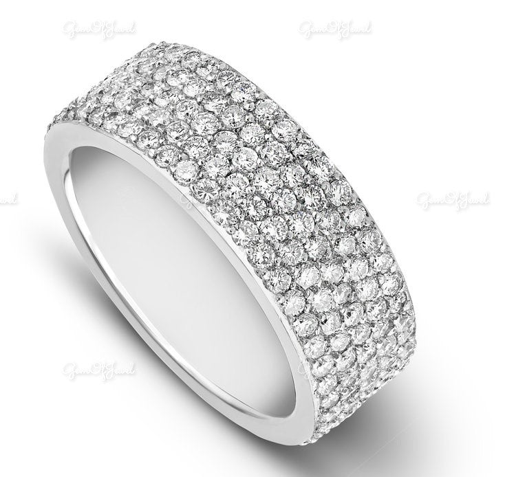 5 Row pave Eternity Moissanite Diamond Ring For Her, 5 Row Pave Eternity Band, Moissanite Diamond Thick 5 Row Pave Eternity Band For Her