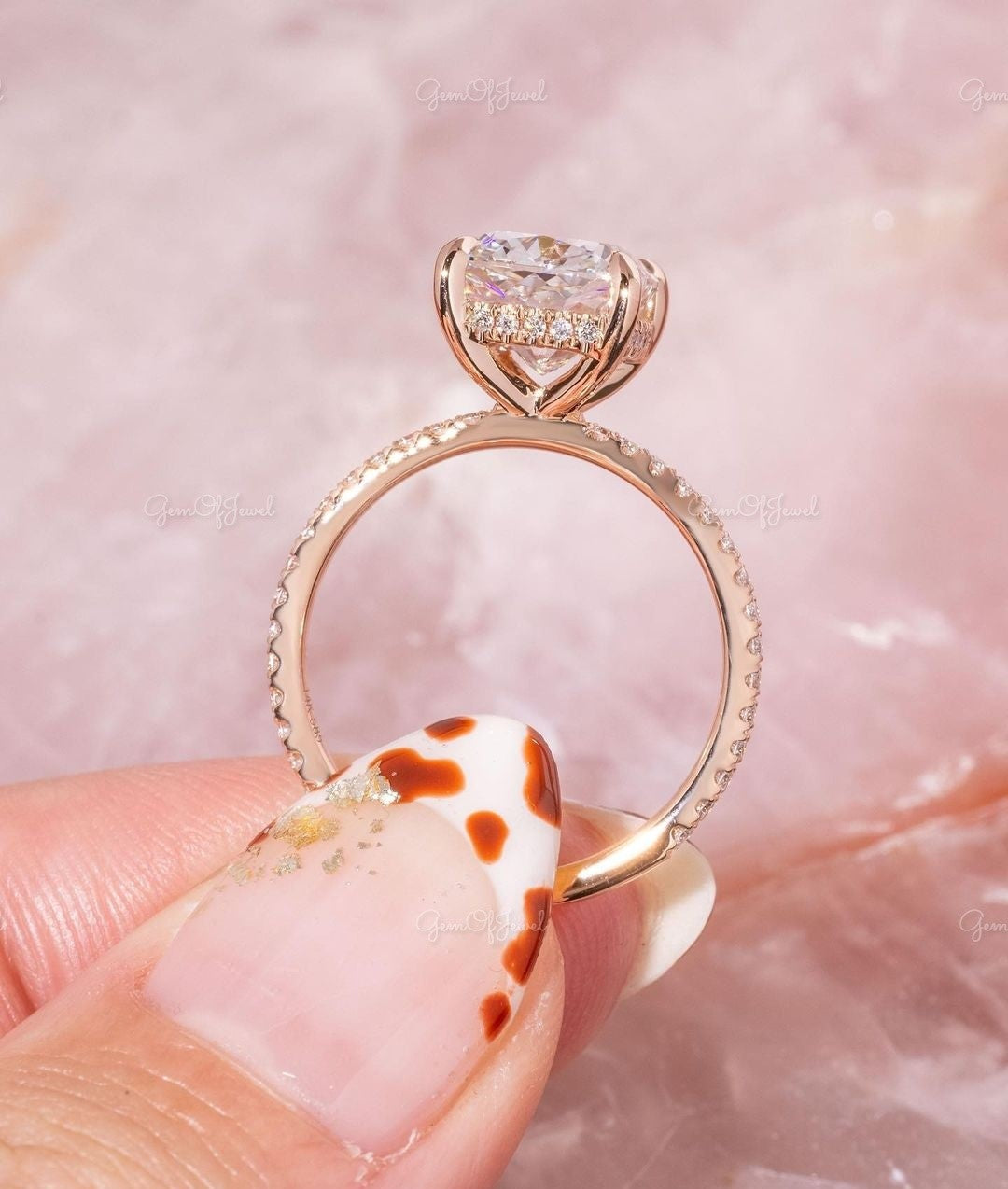 2CT Cushion Moissanite Diamond With Round Moissanite Diamond Pave Eternity Ring, Cushion Cut Moissanite Diamond Engagement Ring For Her