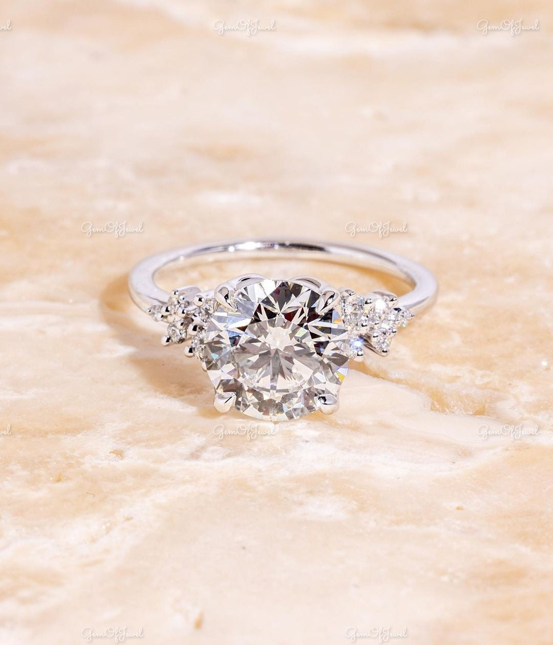 2CT Round Moissanite Diamond Ring, Round Moissanite Diamond Cluster Ring With Petal Prong, 2CT Diamond Ring, Lotus Prong Ring Gift For Her