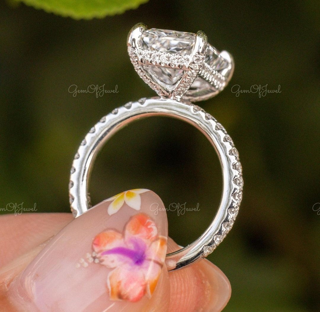 4CT Radiant Moissanite Diamond Under Halo Of Round Moissanite Diamond Solid Gold Ring Gift For Her Or Engagement Ring, Radiant Diamond Ring