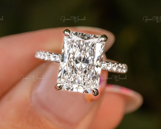 4CT Radiant Moissanite Diamond Under Halo Of Round Moissanite Diamond Solid Gold Ring Gift For Her Or Engagement Ring, Radiant Diamond Ring
