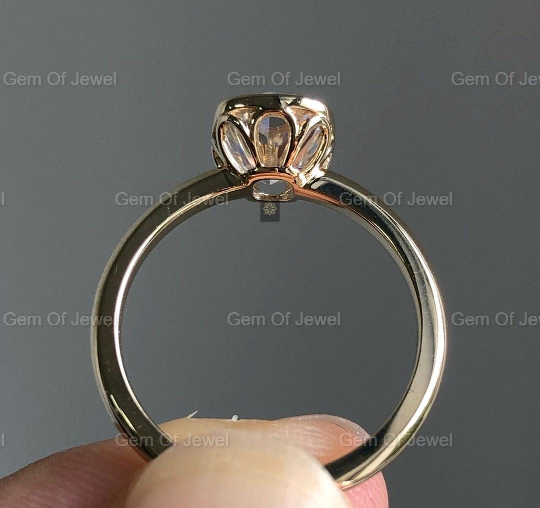 2CT Cushion Moissanite Diamond Engagement Ring, Elongated Cushion Diamond Petal Basket Setting Tulip Prong Setting Cushion Diamond Ring