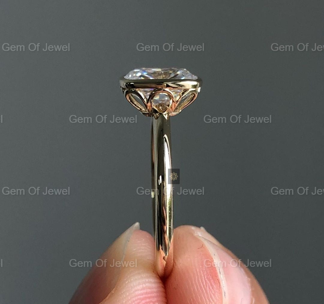 2CT Cushion Moissanite Diamond Engagement Ring, Elongated Cushion Diamond Petal Basket Setting Tulip Prong Setting Cushion Diamond Ring