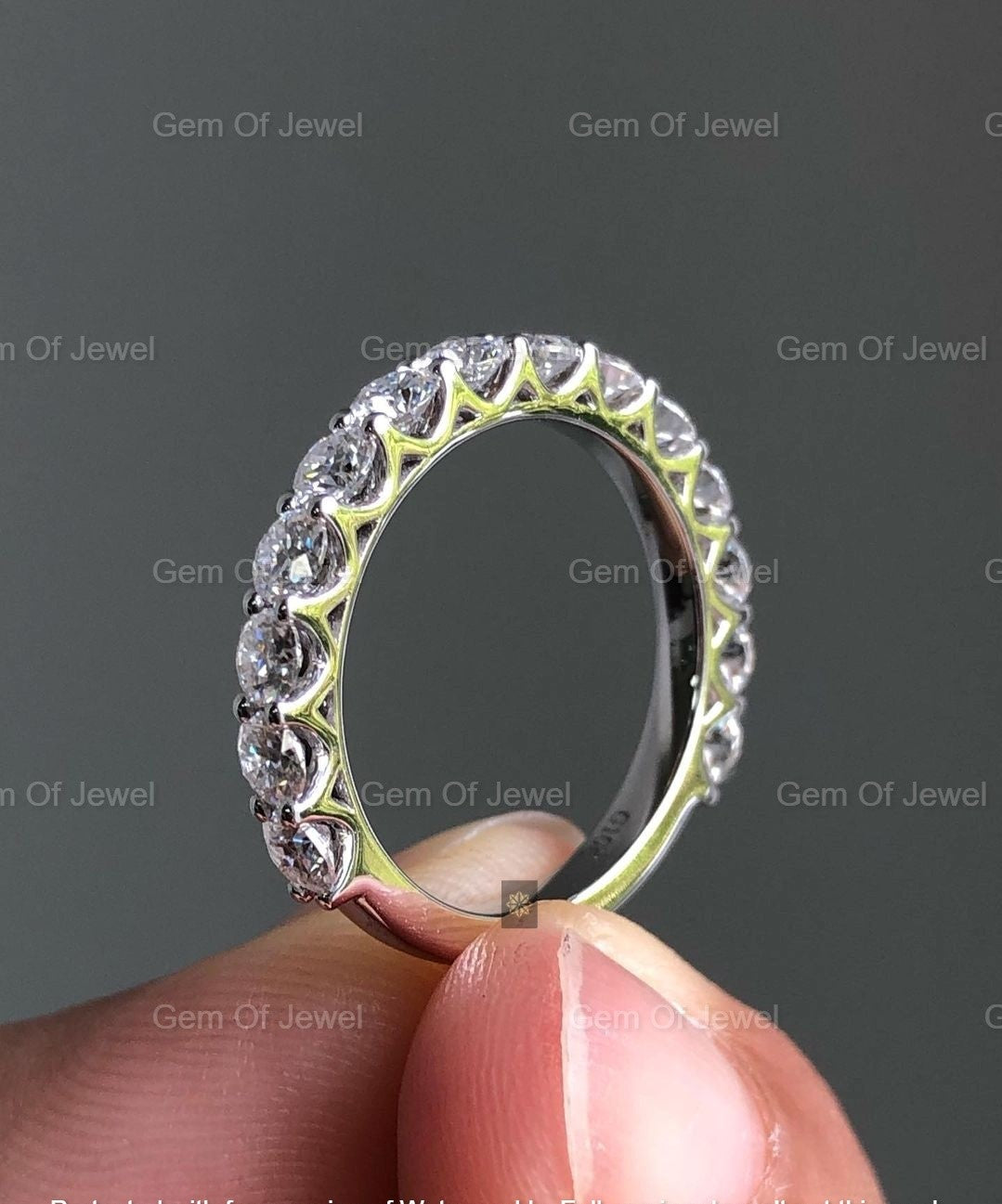 Round Moissanite Diamond Wedding Matching Band, Round Moissanite Half Eternity Band, Round Diamond Matching Band For Her, Round Diamond Ring