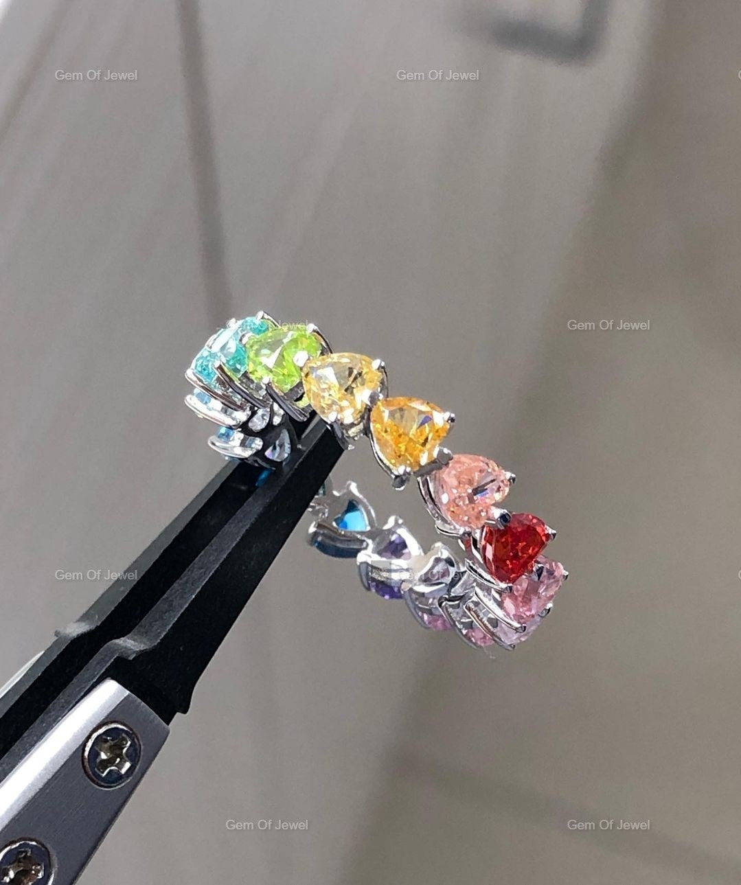 Heart Diamond Rainbow Wedding Ring, Heart Lab Diamond Rainbow Color Diamond Ring, Multi Color Diamond Wedding Full Eternity Ring For Her