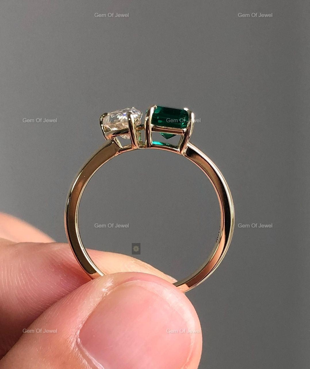 Toi et Moi Ring Pear And Ascher Cut Moissanite Diamond Ring, Two Stone Diamond Ring, Pear Toi Et Moi Ring, Ascher Toi Et Moi Diamond Ring