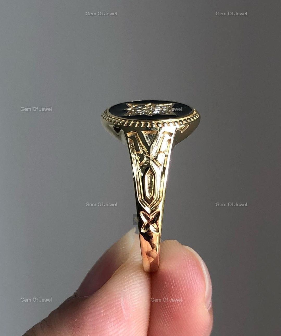 Black Signet Ring, Black Signet Statement Ring, Signet Ring With Moissanite Diamond, Men's Signet Ring, Black Signet Statement Ring For Him