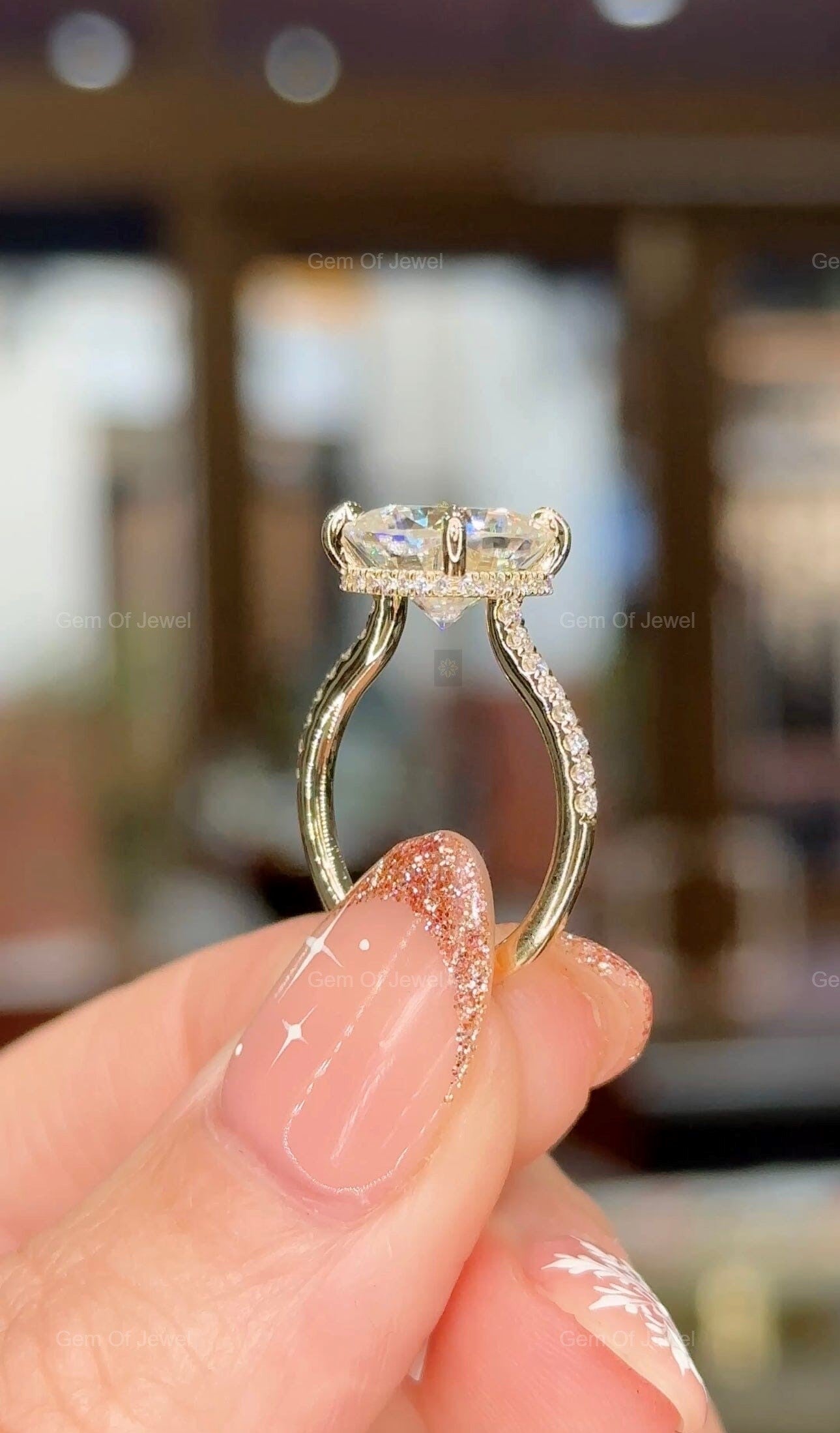 3.5CT Cushion Cut Moissanite Diamond With Round Moissanite Diamond Pave Eternity Ring, Cushion Cut Moissanite Engagement Ring For Her