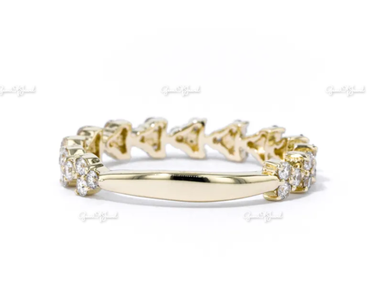 Round Moissanite Diamond Trio Set Diamond Gold Women's Ring, Wedding Band Ring For Her , Wedding Matching Ring For Her, Cluster Set Band
