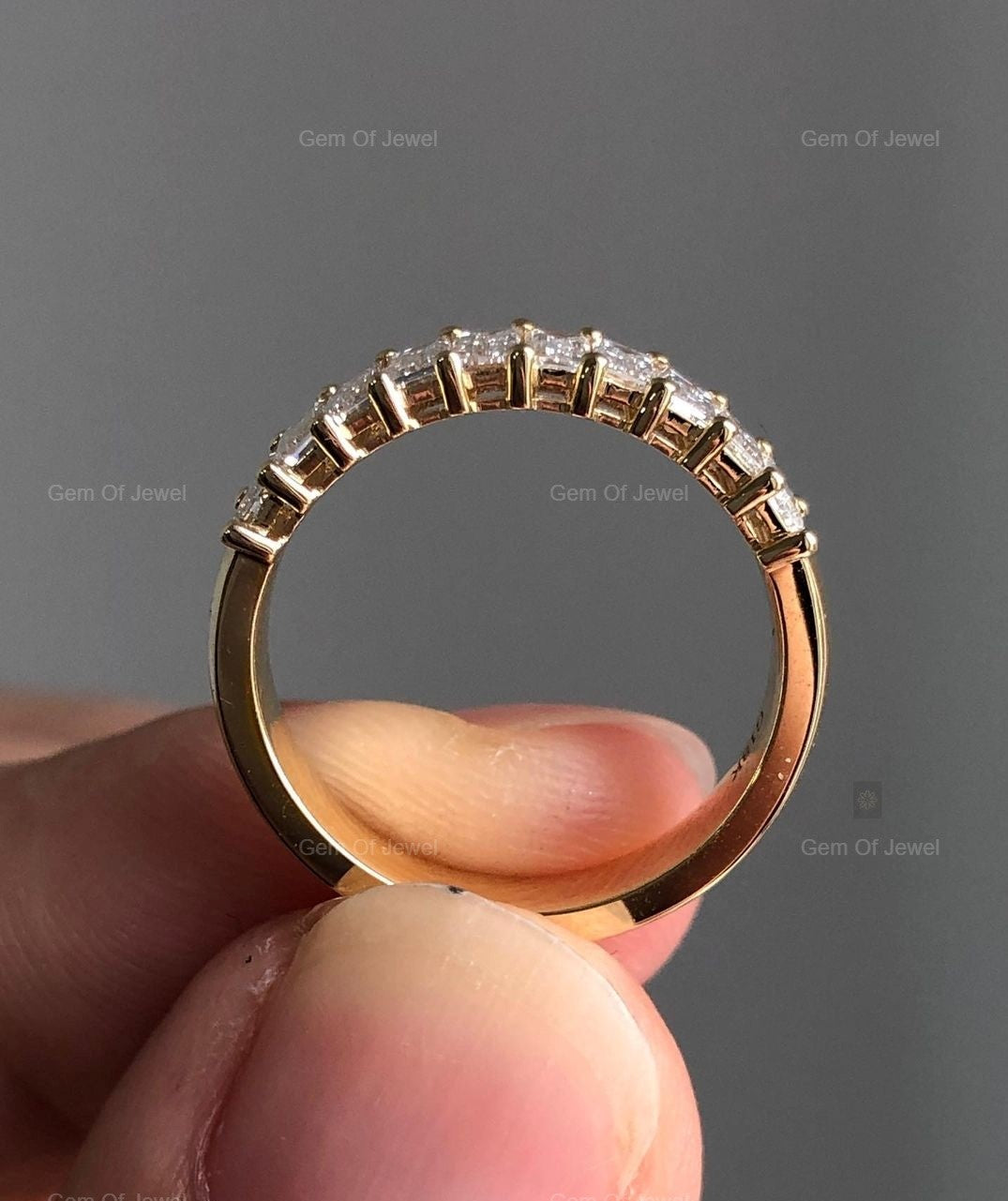 Baguette Diamond Band Moissanite Diamond Thick Band Ring, Half Eternity Moissanite Diamond Band For Her, Baguette Matching Wedding band