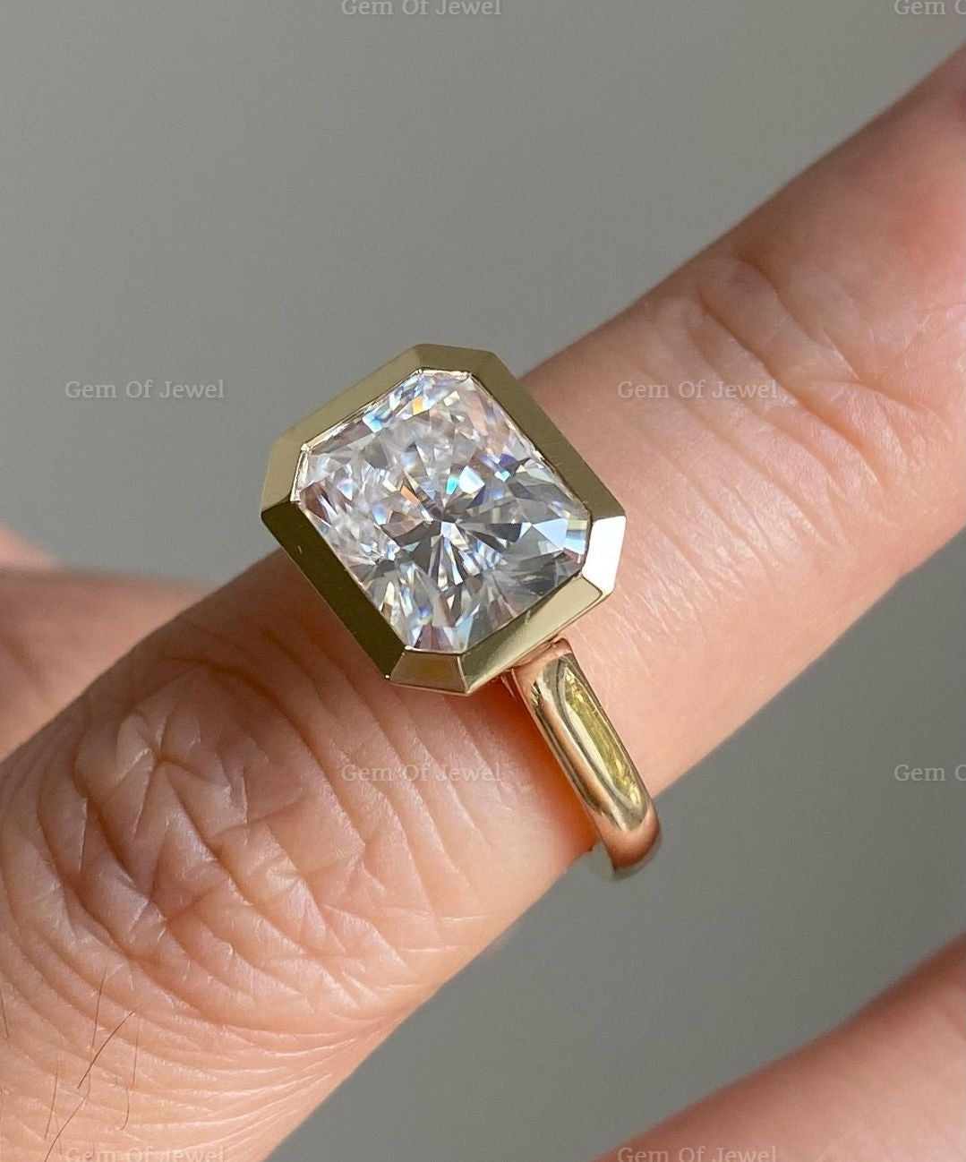 Radiant Cut Moissanite Bezel Set Solitaire ring Moissanite Diamond Gold Ring, Radiant Moissanite Diamond Ring, Bezel Set Ring, Radiant Ring