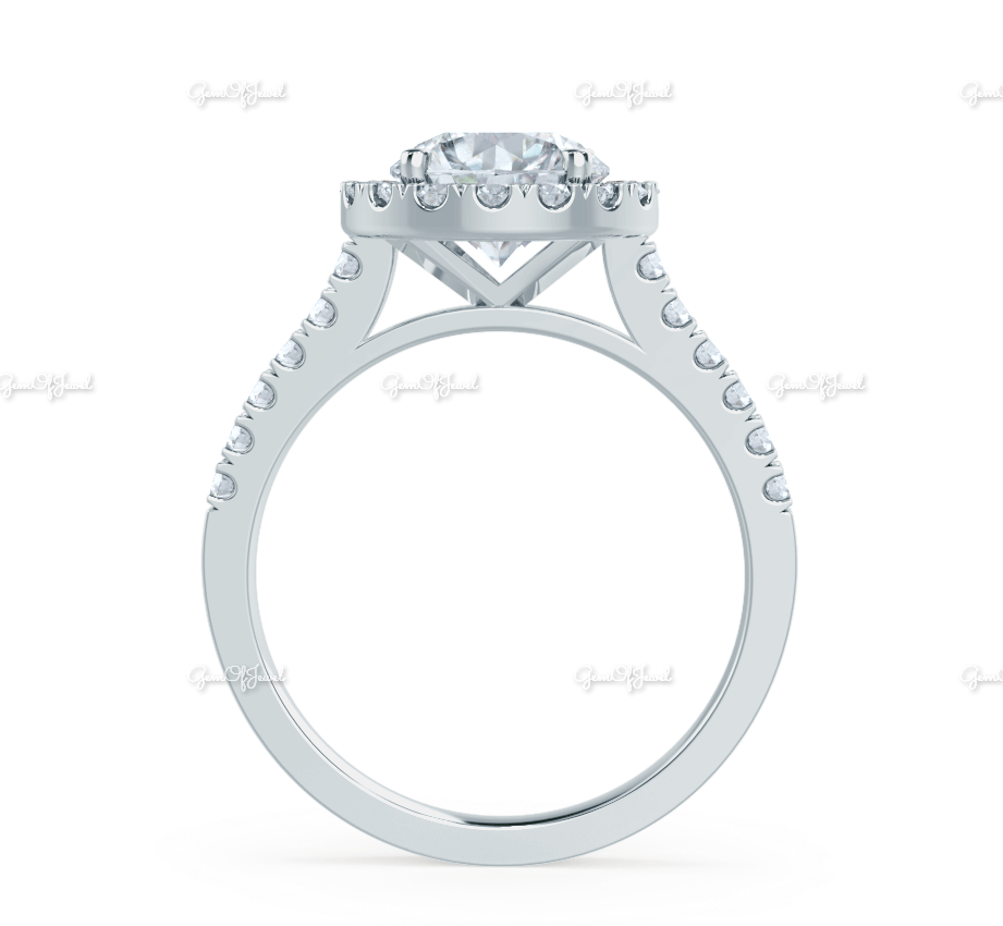 Round Moissanite Diamond Halo Ring Engagement Ring Anniversary Ring With Pave Band diamond Ring For Her, Moissanite Round Diamond Ring