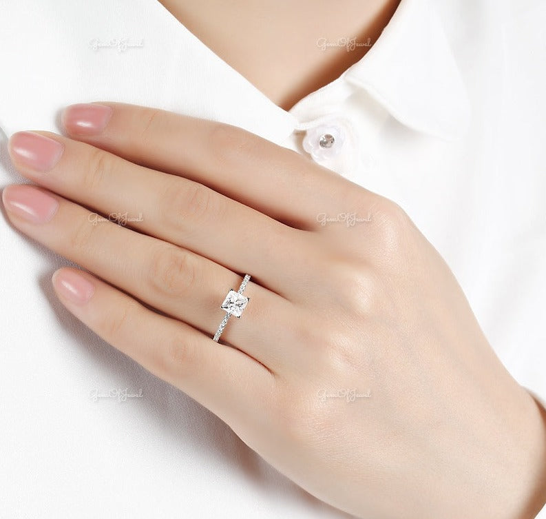 1 CT Princess Cut Moissanite Diamond Engagement Ring With Round Moissanite Eternity Band , Engagement Ring For Her, Princess Ring For her