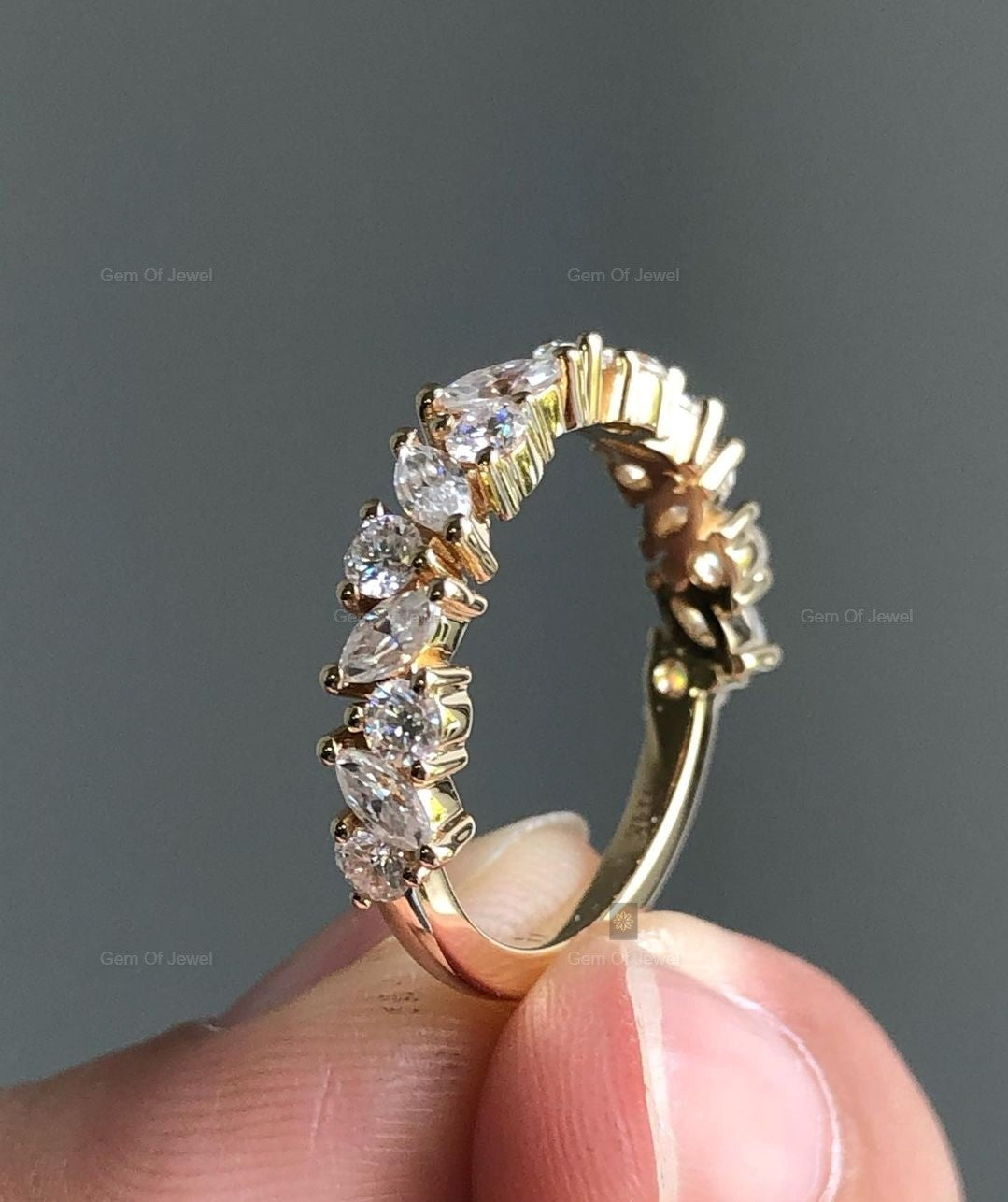 Marquise Moissanite Diamond Band With Round Moissanite Diamond Band For Her, Matching Wedding band For Her , Wedding Band, Marquise Ring