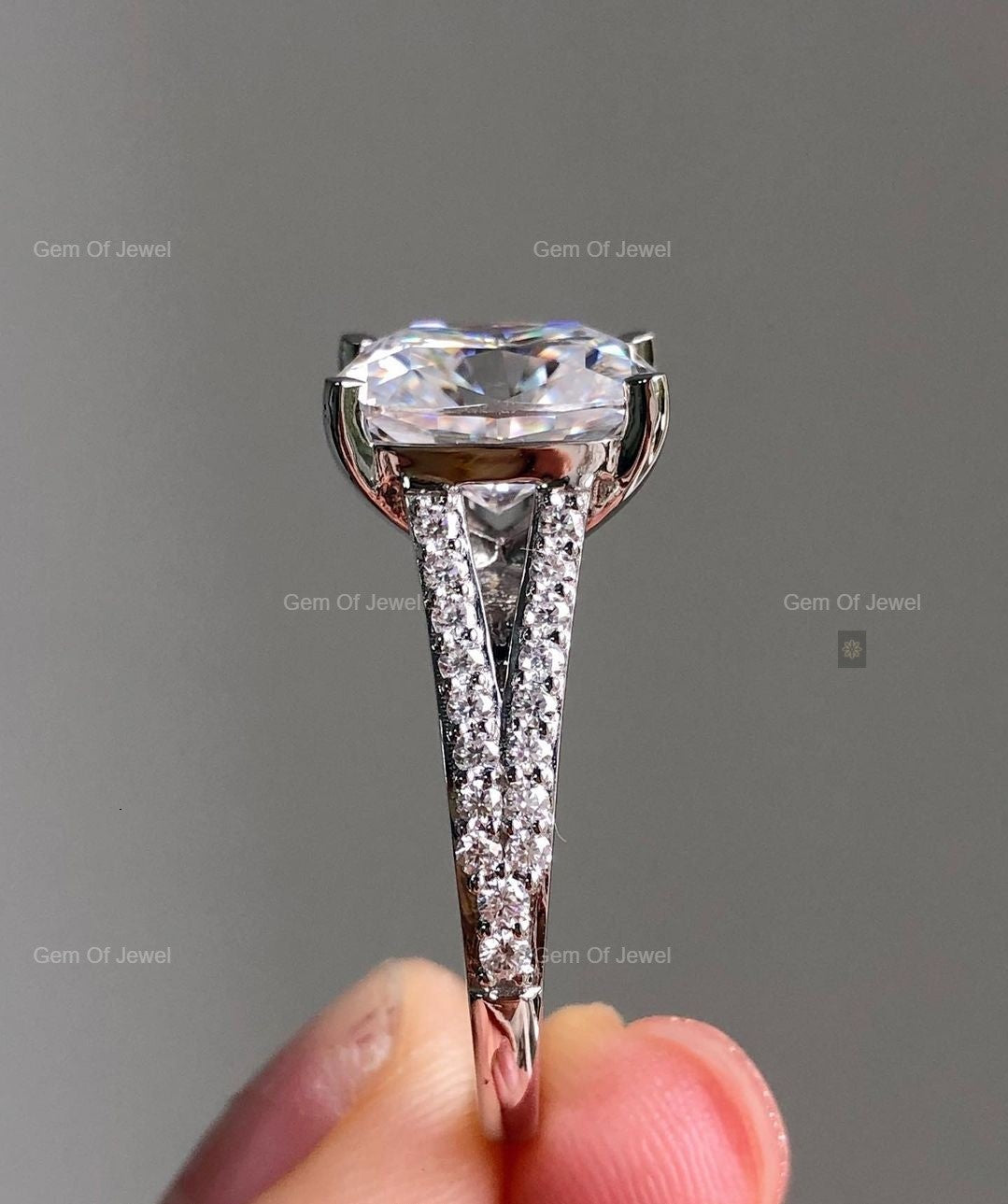 2CT Cushion Moissanite Diamond Ring, Elongated Cushion Diamond With Split Shank Band, Elongated Cushion Moissanite Diamond Ring For Her