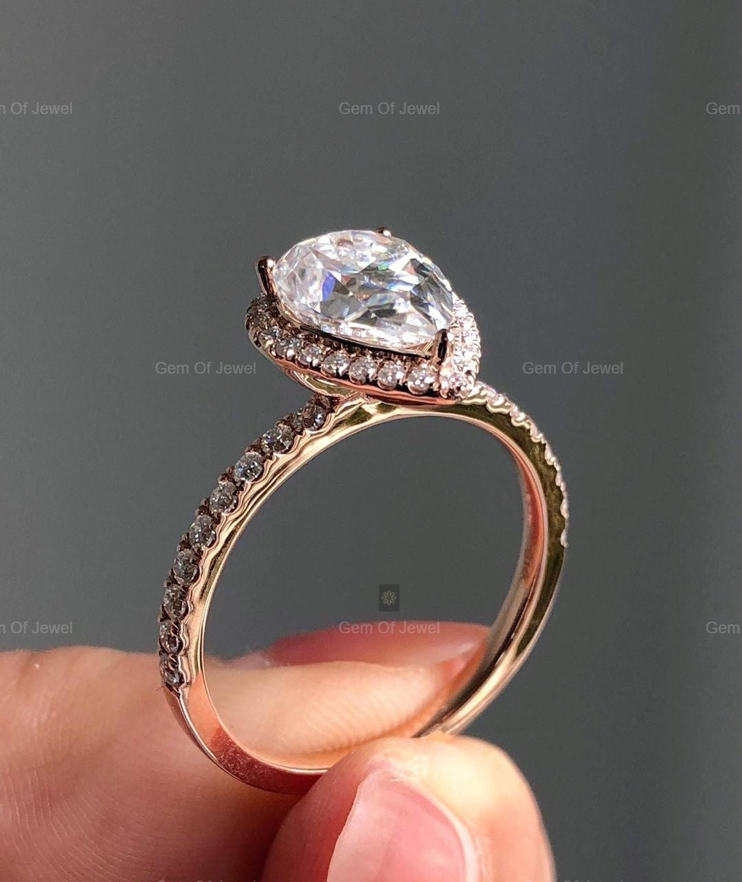 1CT Pear Moissanite Diamond Engagement Ring With Halo, Pear Moissanite Diamond Engagement Ring, Pear Diamond Ring For Her, Pear Halo Ring