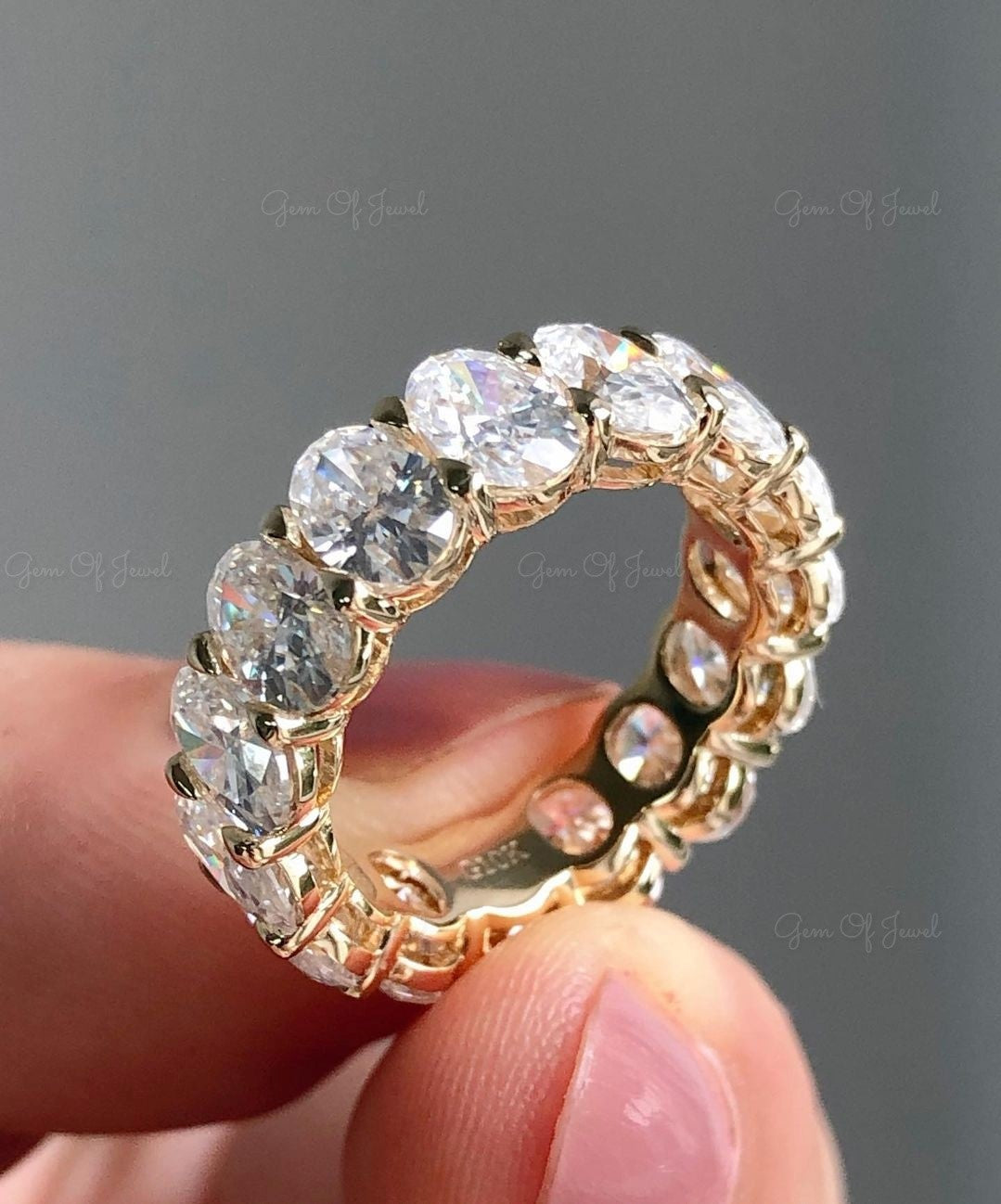 Oval Moissanite Diamond Wedding Ring, Oval Moissanite Full Eternity Band, Oval Diamond Eternity Band For Her, Oval Moissanite Diamond Ring