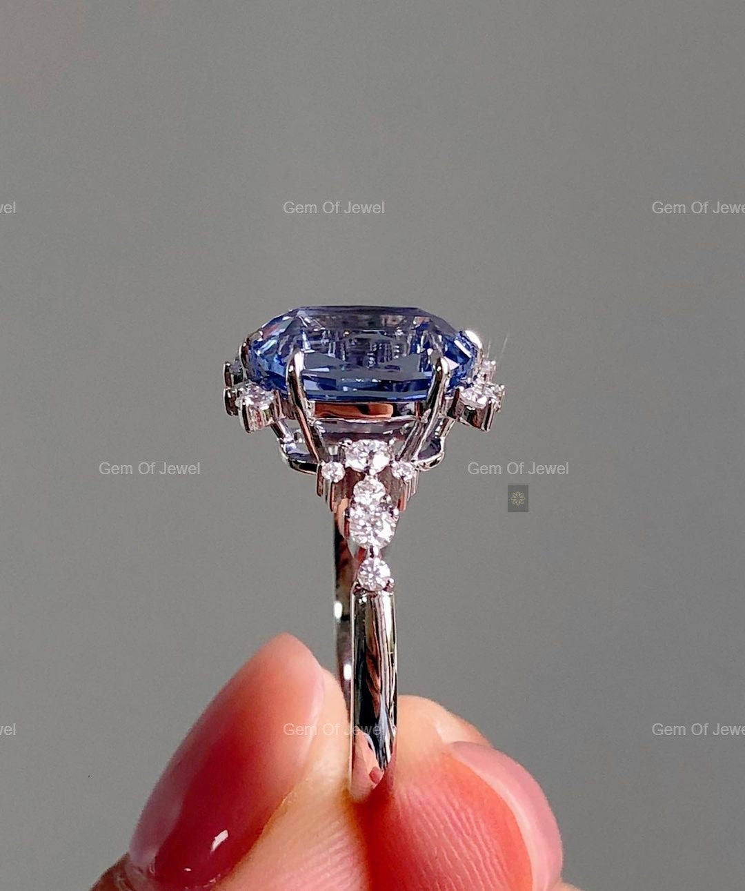 Tanzanite Diamond Flower Shape Ring, Tanzanite Gemstone Diamond Ring With Round Moissanite Ring Butterfly Design Tanzanite Lab Diamond Ring