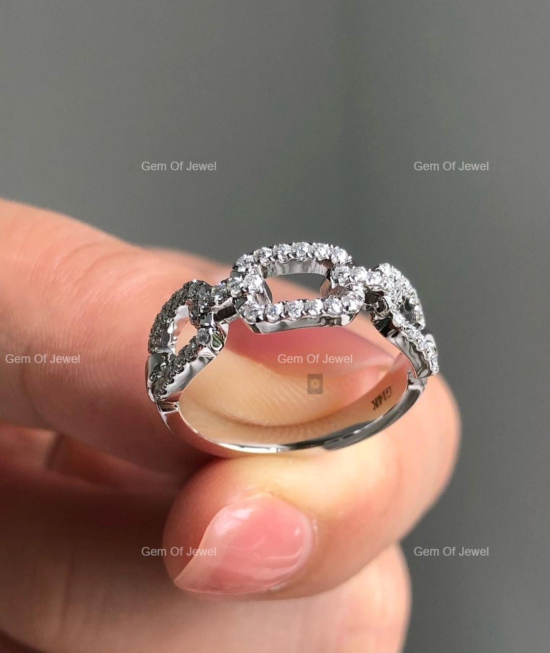 Chain Shape Round Moissanite Diamond Ring, Open Chain Shape, Chain Shape Moissanite Diamond Ring, Round Moissanite Diamond Chain Shape Ring