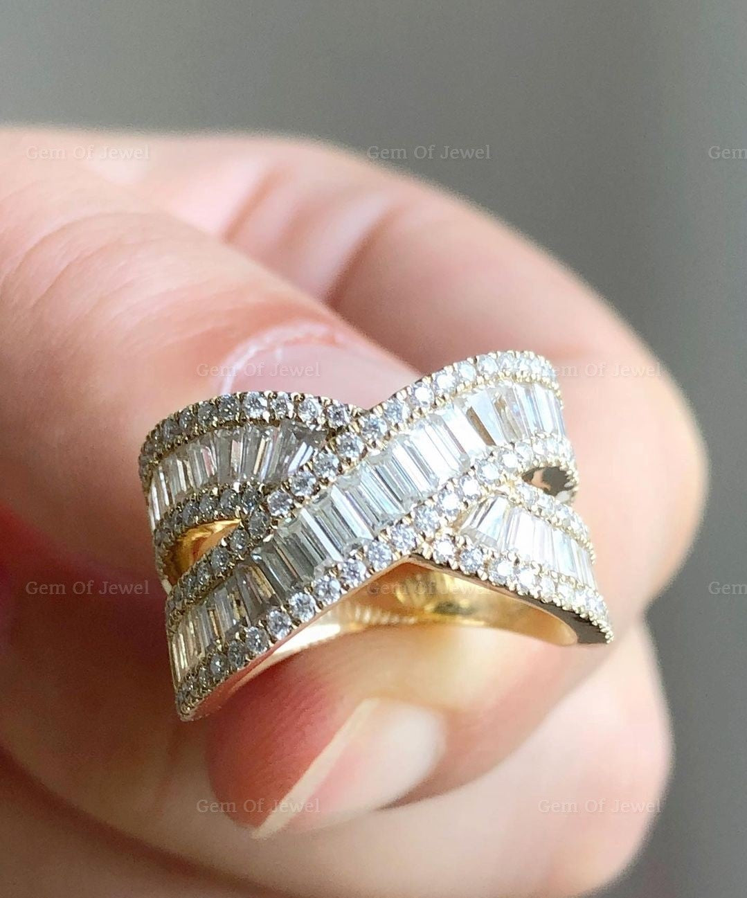 Baguette Diamond Band Moissanite Diamond Band Half Eternity Crossover Ring, Thick Baguette Moissanite Diamond Band For, Baguette Ring Gift