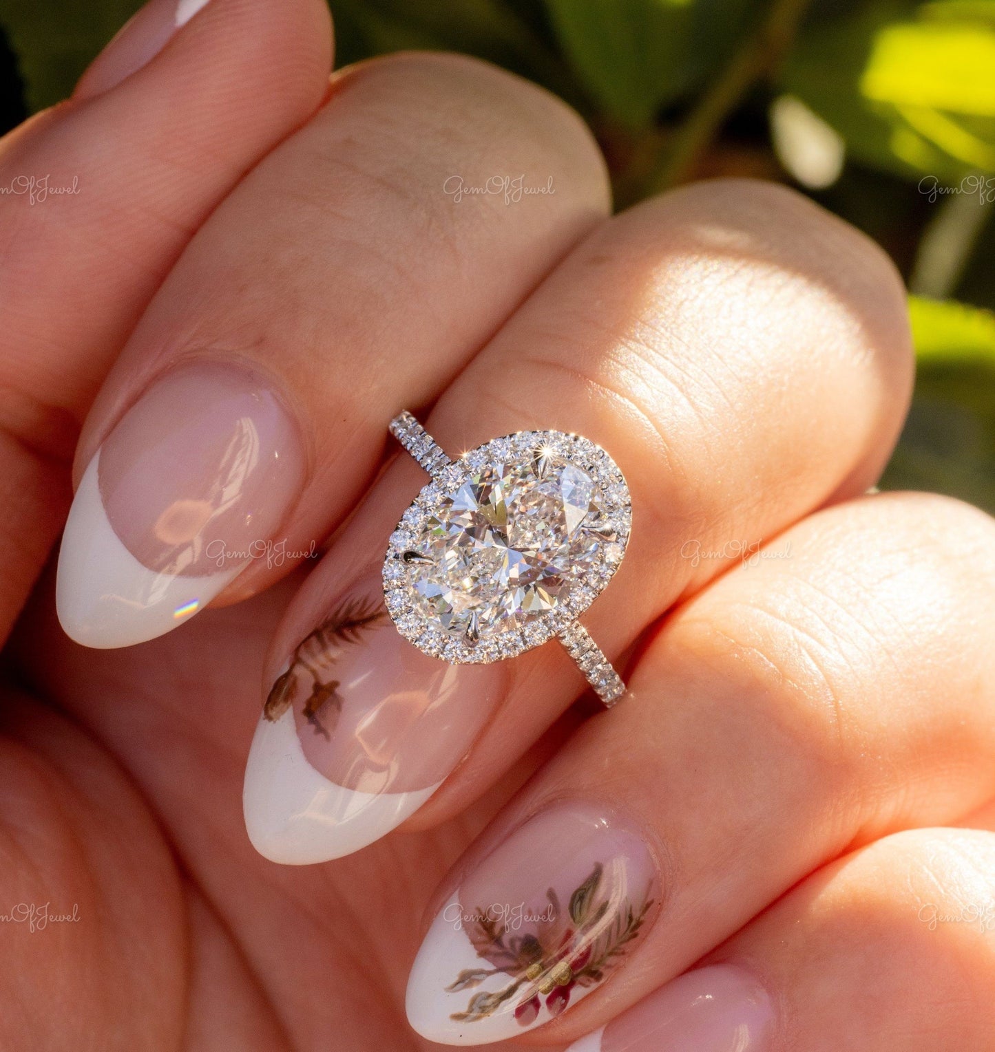 Oval Moissanite Engagement Ring With Pave Of Round Moissanite Diamond On Band, Oval Moissanite Engagement Ring For Her, Oval Diamond Ring