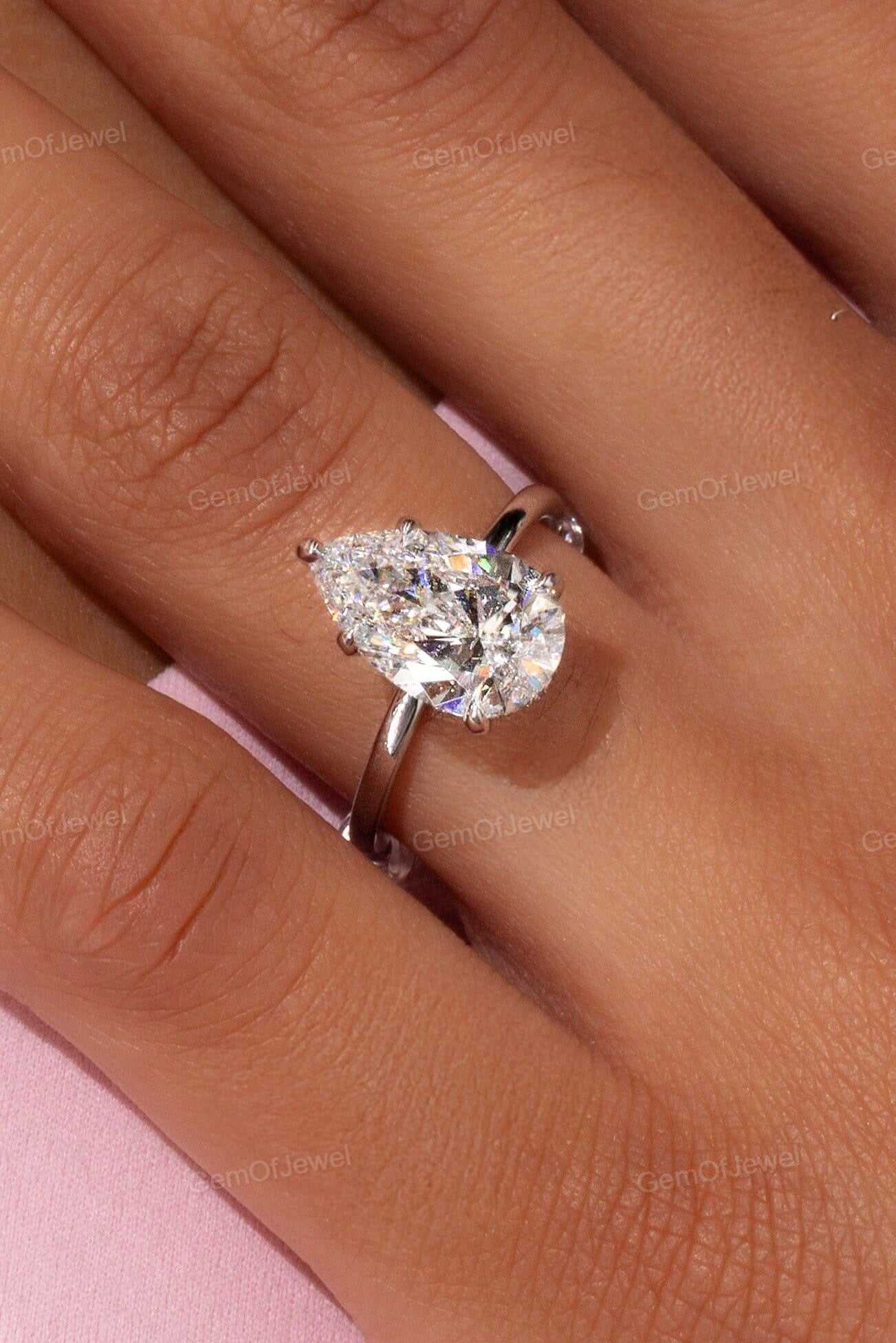 Pear Diamond Moissanite Ring With Halo Ring, Pear Diamond Ring, Pear Moissanite Engagement Ring, 3ct Pear Cut Moissanite Diamond Ring Gift