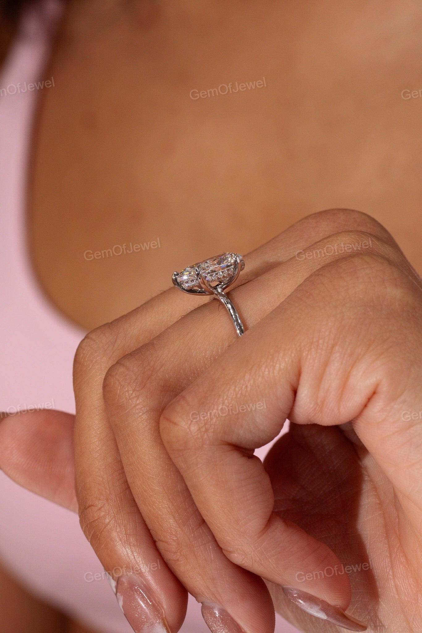 Pear Diamond Moissanite Ring With Halo Ring, Pear Diamond Ring, Pear Moissanite Engagement Ring, 3ct Pear Cut Moissanite Diamond Ring Gift