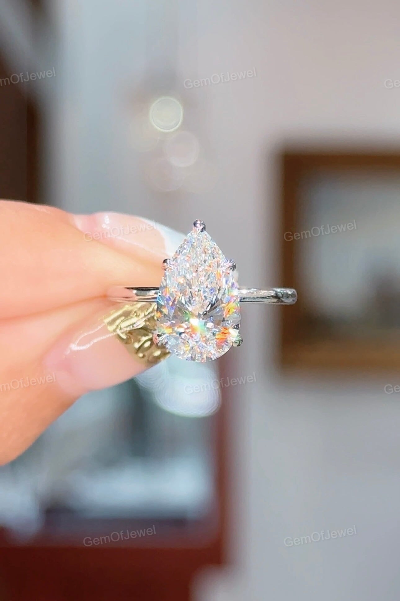 Pear Diamond Moissanite Ring With Halo Ring, Pear Diamond Ring, Pear Moissanite Engagement Ring, 3ct Pear Cut Moissanite Diamond Ring Gift