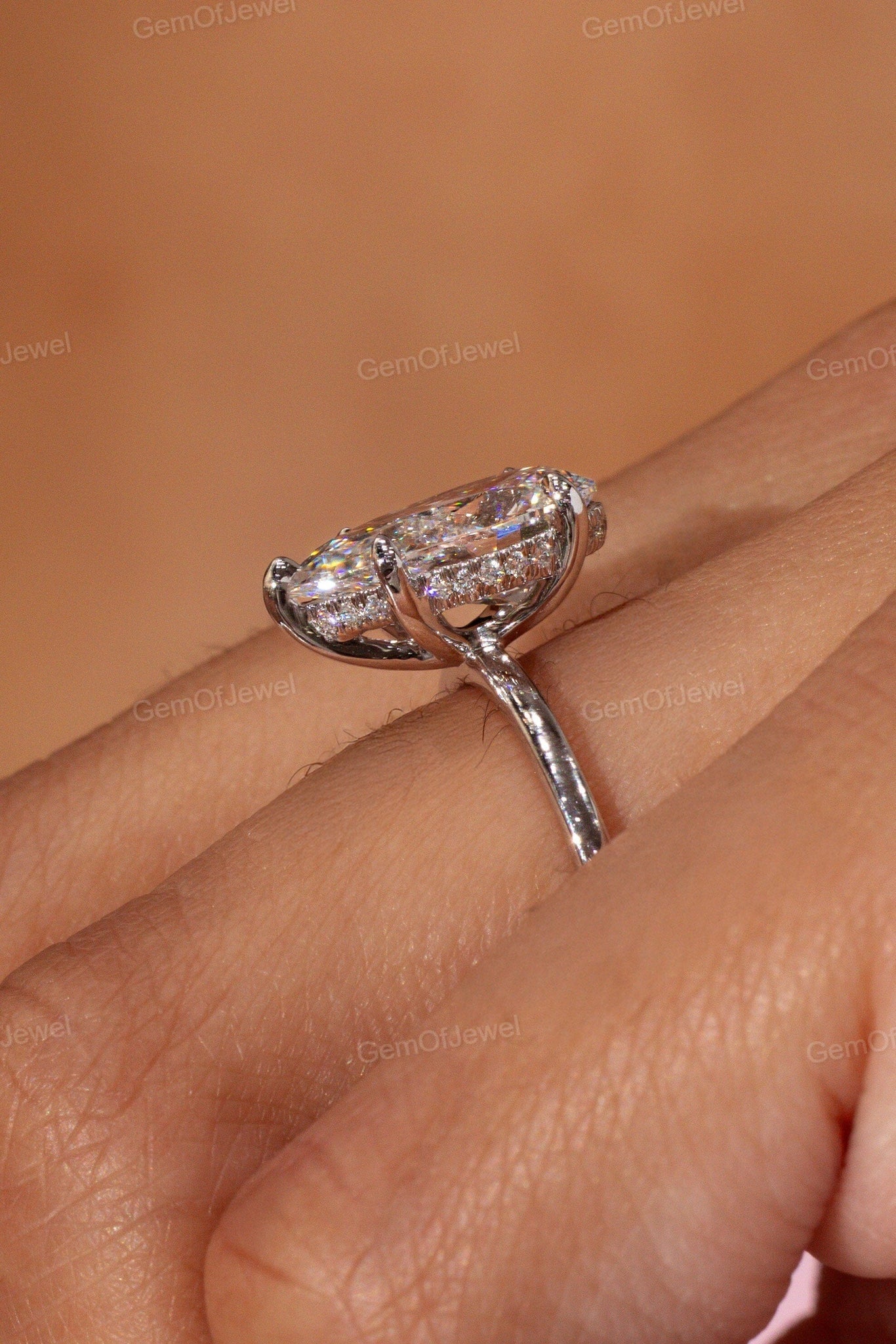Pear Diamond Moissanite Ring With Halo Ring, Pear Diamond Ring, Pear Moissanite Engagement Ring, 3ct Pear Cut Moissanite Diamond Ring Gift