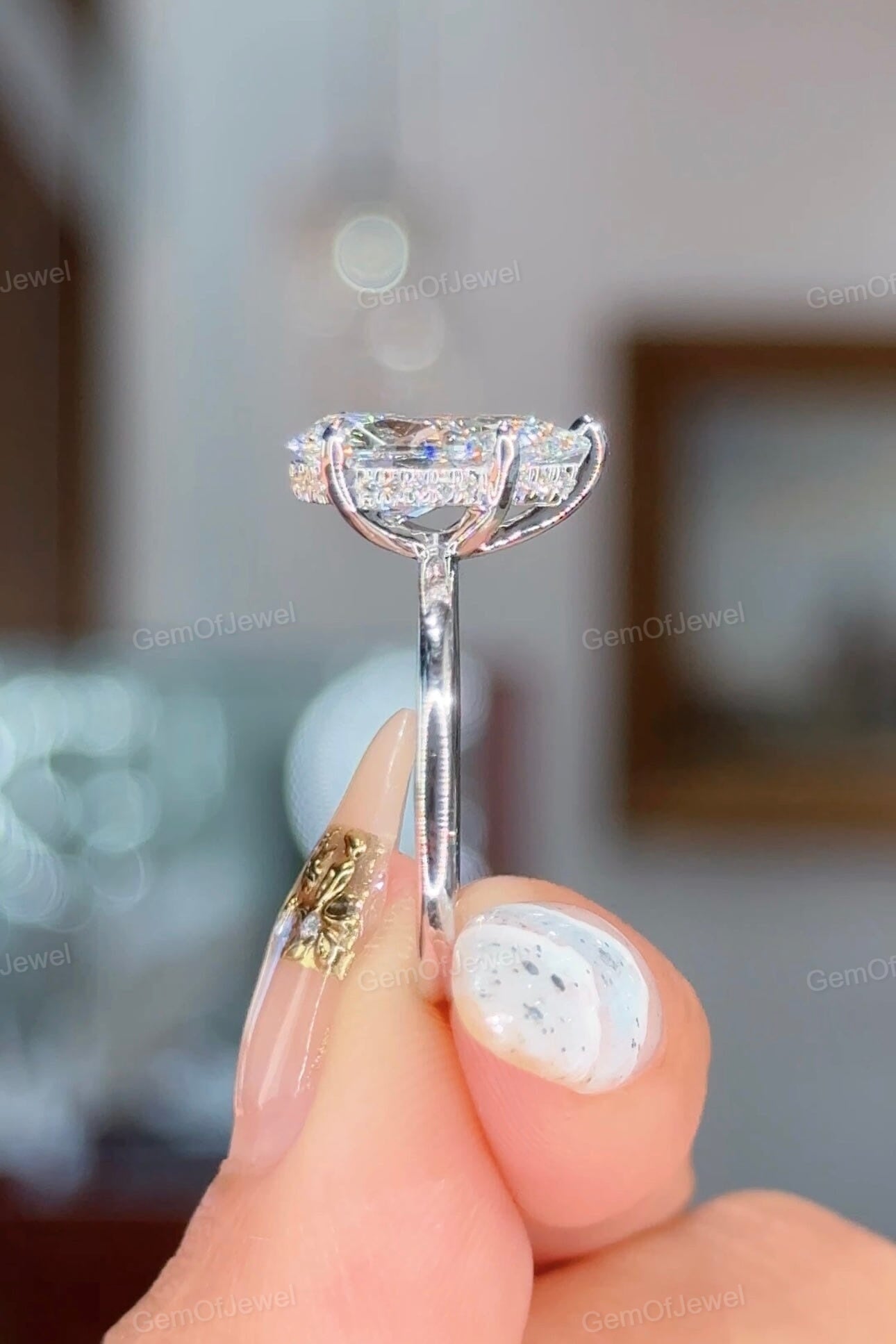 Pear Diamond Moissanite Ring With Halo Ring, Pear Diamond Ring, Pear Moissanite Engagement Ring, 3ct Pear Cut Moissanite Diamond Ring Gift