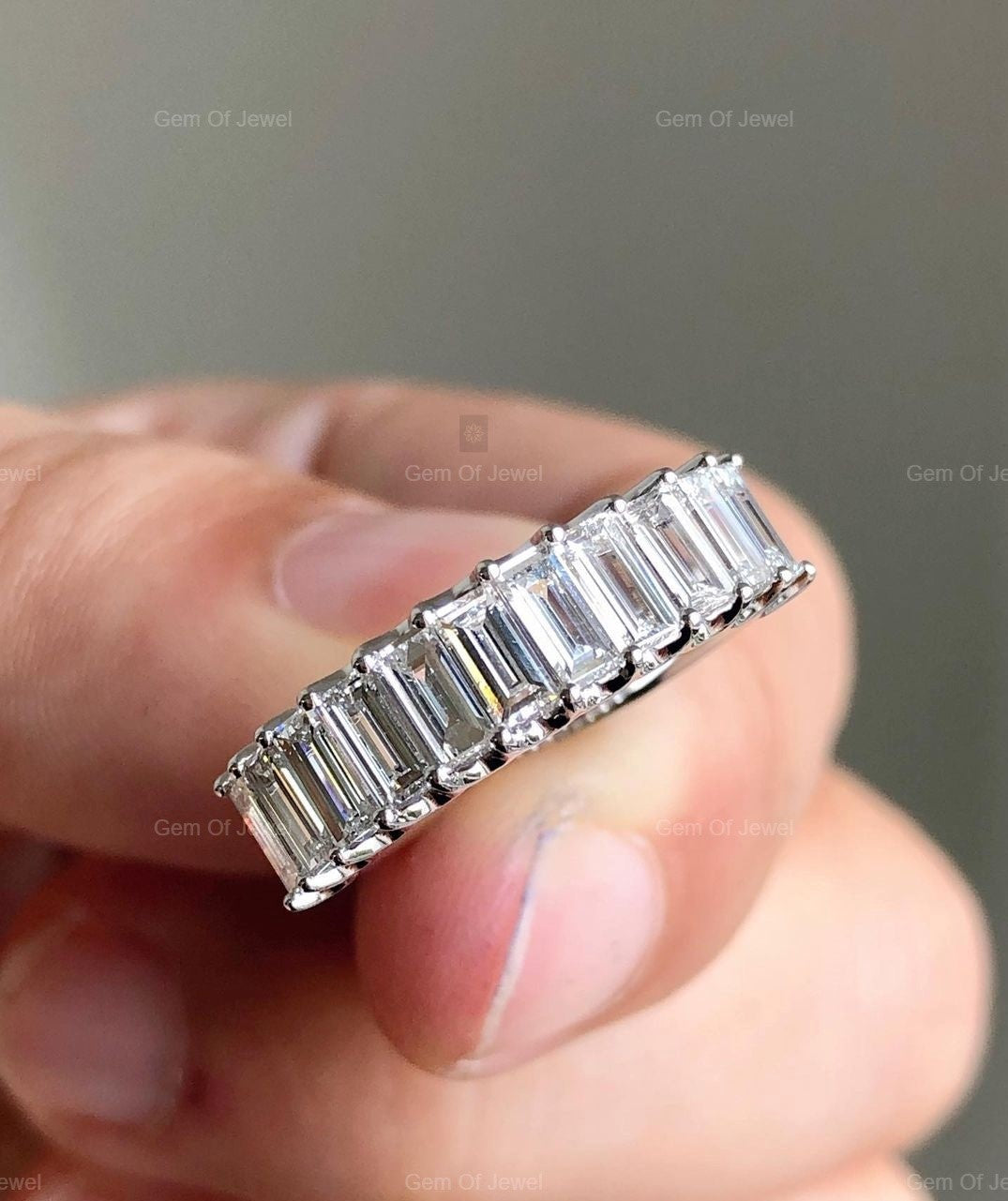 Baguette Diamond Band Diamond Thick Band Ring, Half Eternity