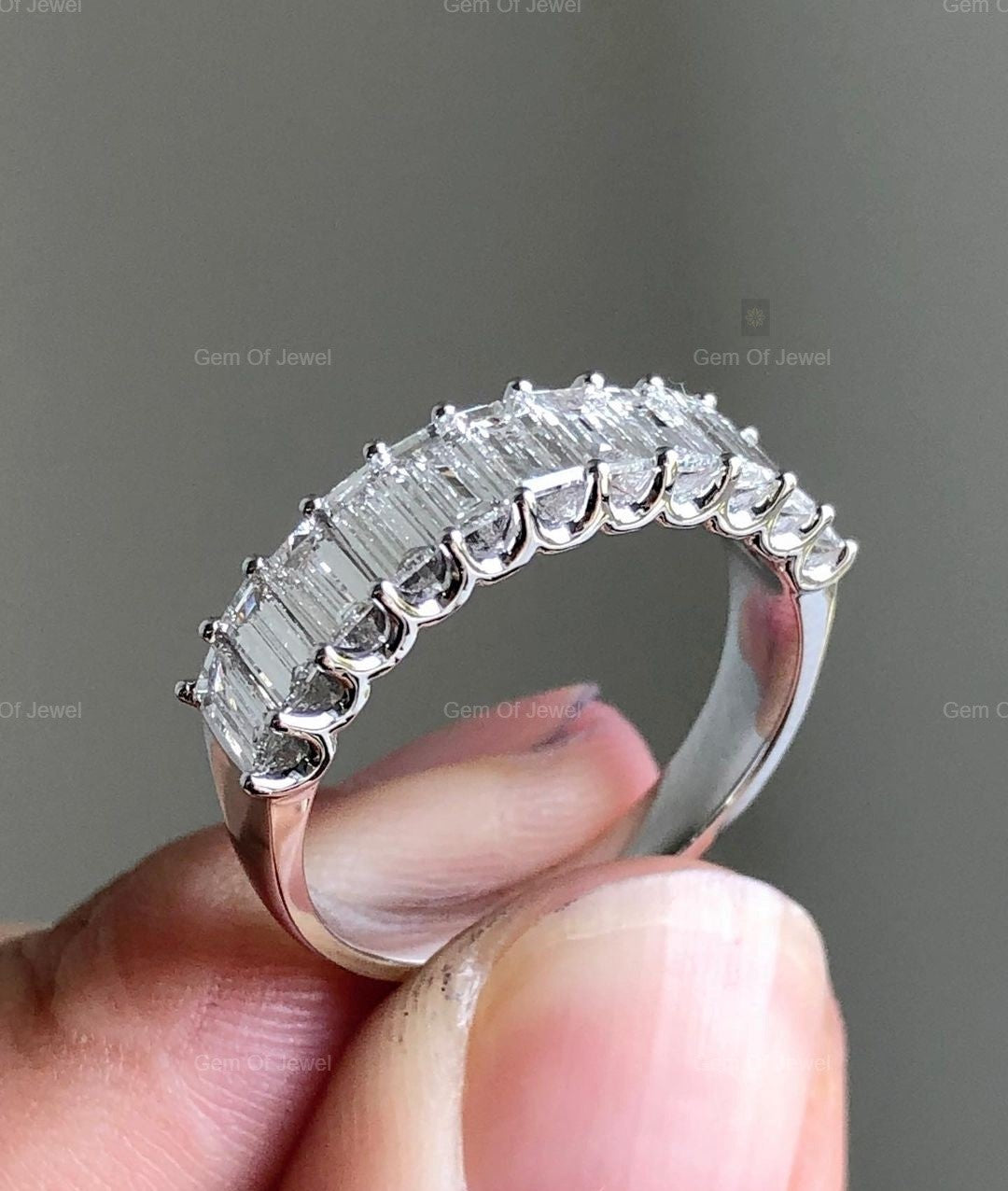 Baguette Diamond Band Diamond Thick Band Ring, Half Eternity Moissanite Diamond Band, Baguette Moissanite Diamond Matching Wedding band