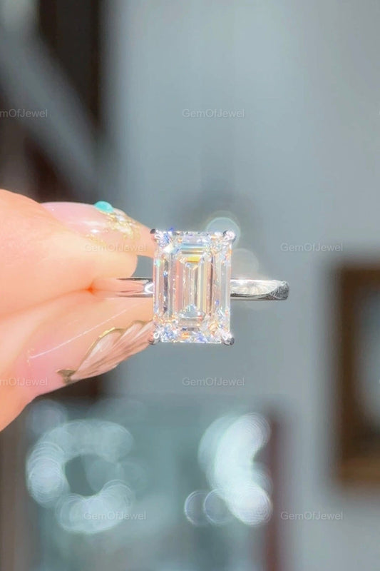 Emerald Cut Moissanite Engagement Ring, 3.50 CT Solitaire Emerald Cut Engagement Ring, Emerald Diamond Solitaire Ring, Emerald Diamond Ring
