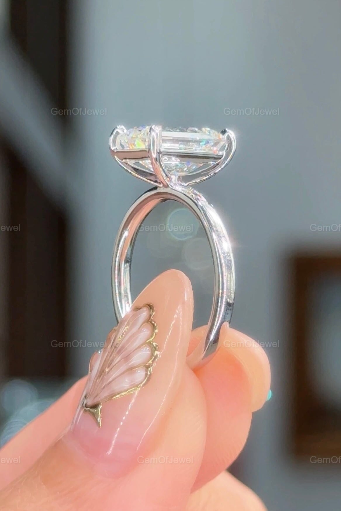 Emerald Cut Moissanite Engagement Ring, 3.50 CT Solitaire Emerald Cut Engagement Ring, Emerald Diamond Solitaire Ring, Emerald Diamond Ring